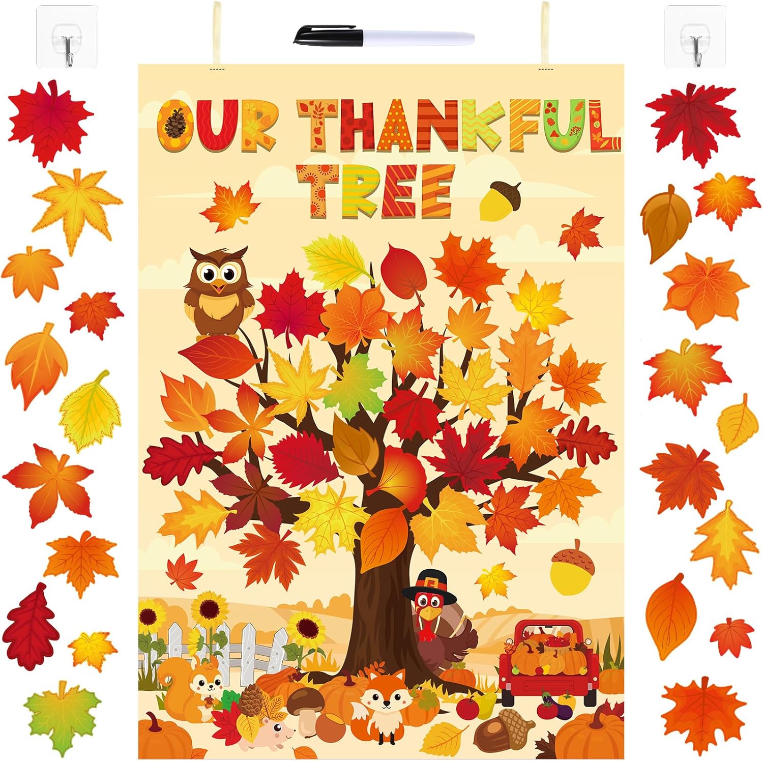 Tiamon 70 pcs Fall Tree of Thanks Craft Kit Felt Autumn DIY Felt Tree Craft Kit Maple Leaves Ornaments Thanksgiving Board for Kids Classroom Craft Thanksgiving Activity Party Gift Supplies