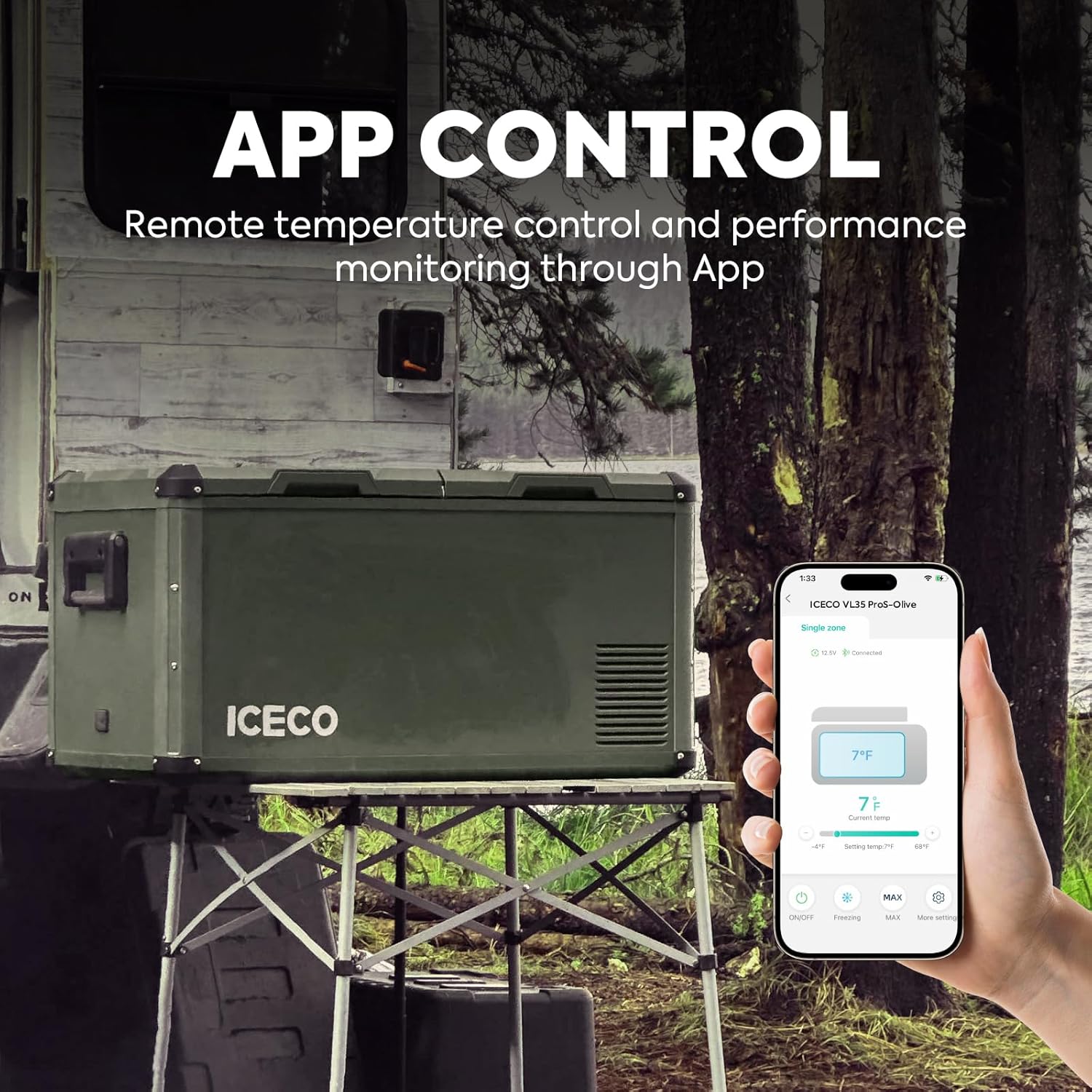 ICECO VL75 ProD 12V Refrigerator, Portable Freezer Fridge with AC/DC, 75L Dual Zone Car Fridge Powered by SECOP, 0℉ to 50℉, Electric Cooler for Car, Camping and Home Use [Olive Green Special Edition]