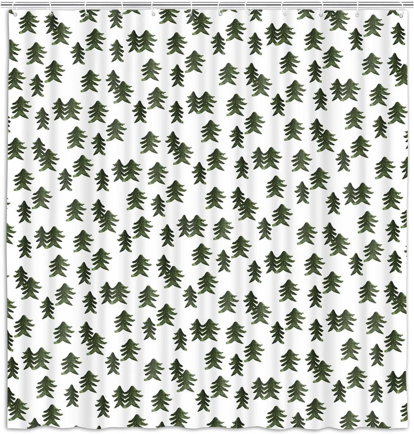 Winter Shower Curtain Green Christmas Tree Snow Forest Bathroom Decor Teal Green Pine Tree Bath Curtain Winter Nature Scene Xmas Holiday Hooks Included 72X84IN