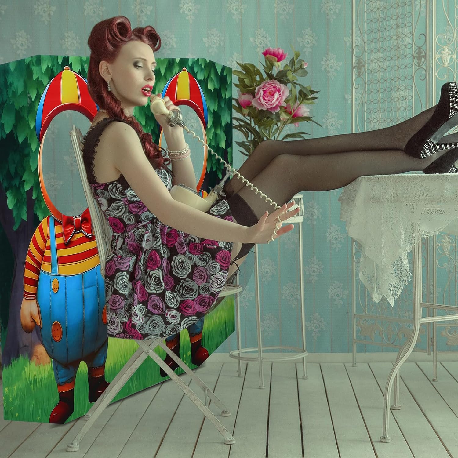 AceOrbit 37 Inches Twins in Wonderland Cardboard Cutout Stand-up Life Size Cardboard Stand-up Wonderland Party Decorations Backdrop Photo Prop Stand up for Party Supply