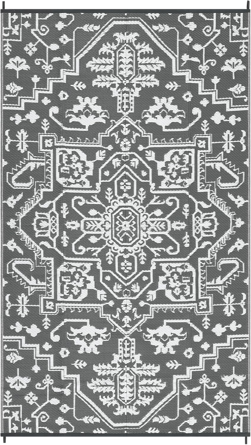 Waterproof Outdoor Rug 9x12 ft, Outdoor Rug for Patio Clearance, Plastic Reversible Rug, Large Floor Mat for Outdoors, Backyard, Deck, Picnic, Beach, Camping, Grey