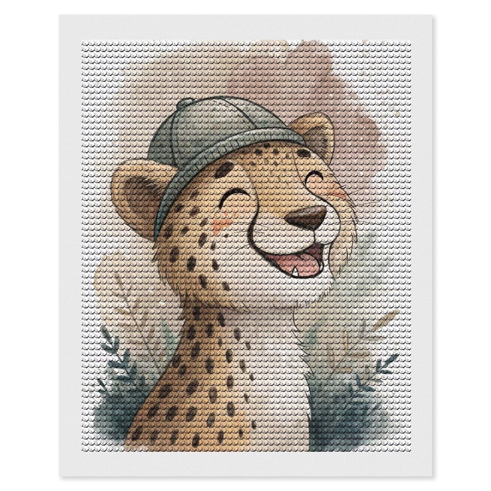 Junmoney Cute Cheetah Cub Wearing A Hat Diamond Painting Set 16"x20", Holiday Gift Idea, for Creative Relaxation, Fun Craft Experience, Vintage Style Decor