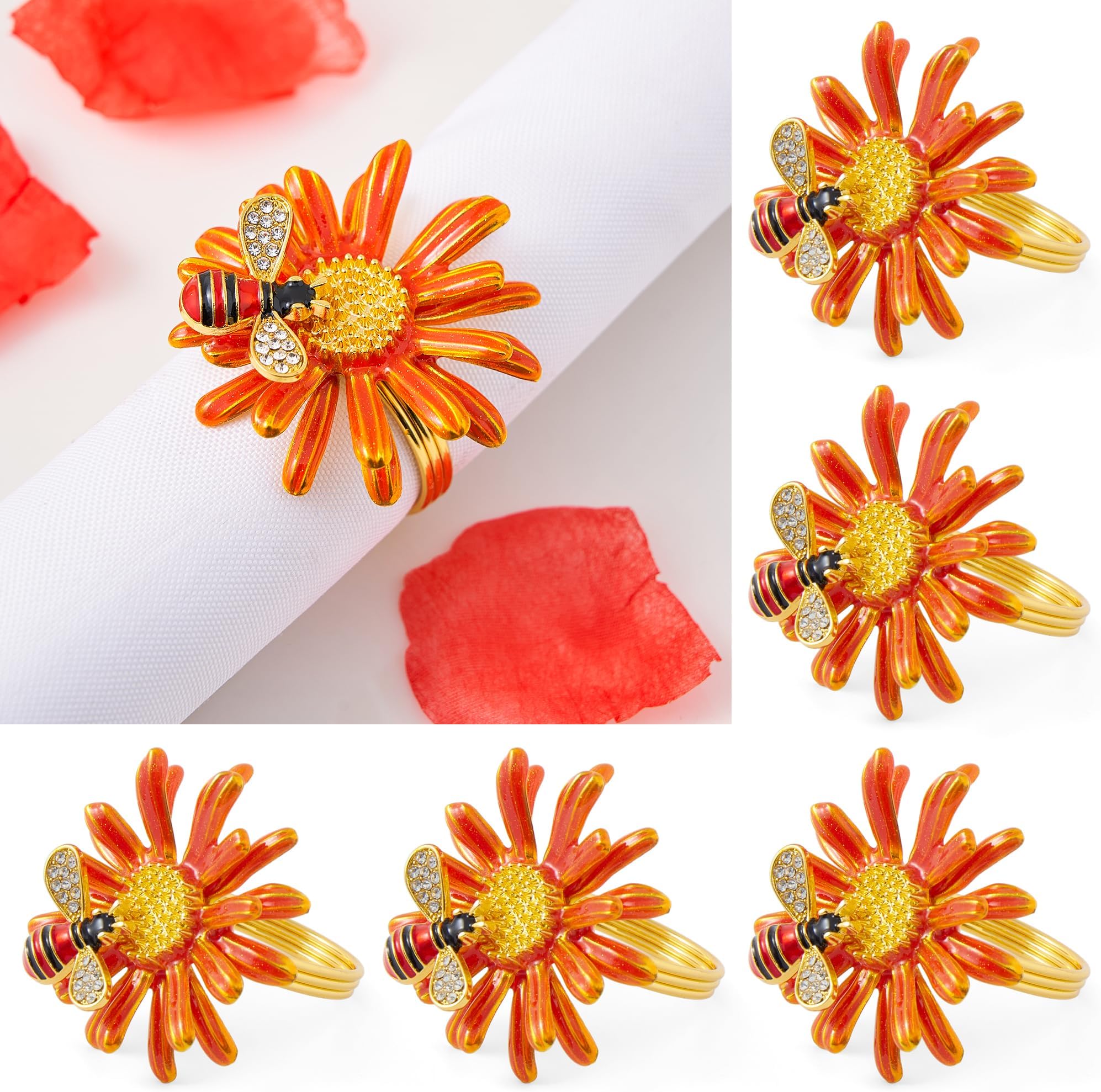 Amazon.com: Daisy Flower Napkin Rings - Set of 6 Spring Metal Bee ...