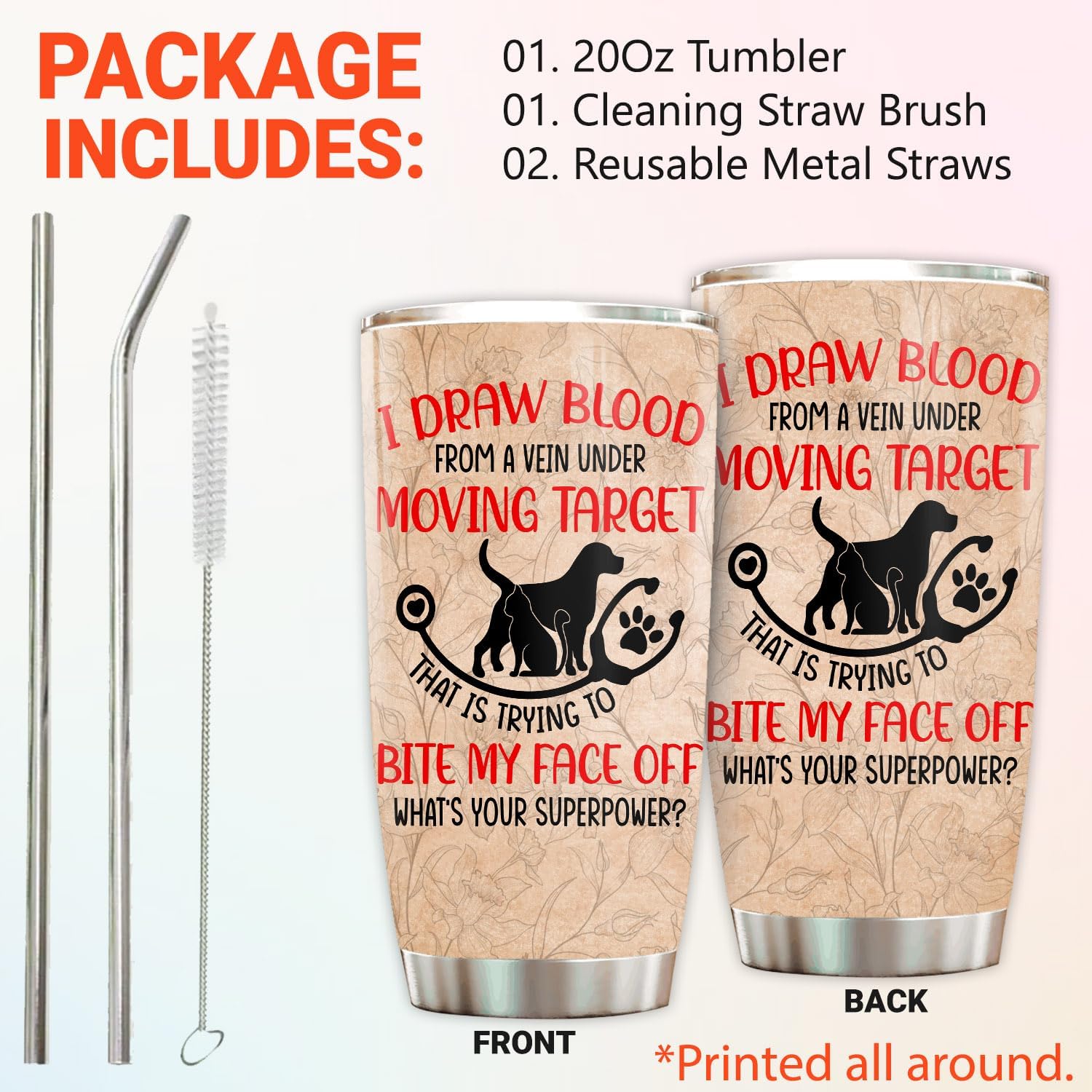 Funny Veterinary Technician Gifts - Vet Med Tumbler Stainless Steel 20oz Straw Lid, Vet Tech Appreciation Week Gift for Women Student Assistant Veterinarian Coffee Cups (VM04) - Image 2