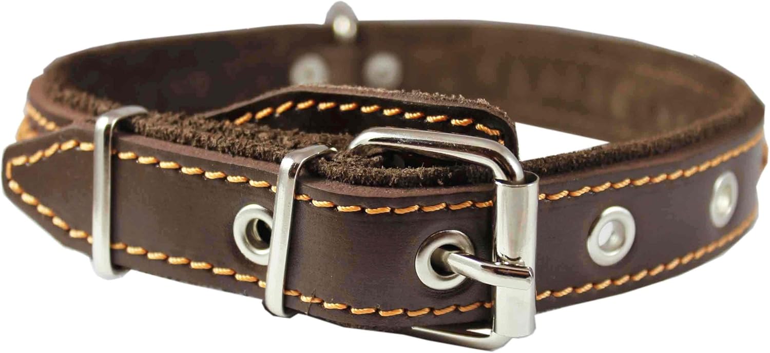 Genuine Leather Braided Dog Collar, Brown 1.25" Wide. Fits 16"-20.5" Neck.