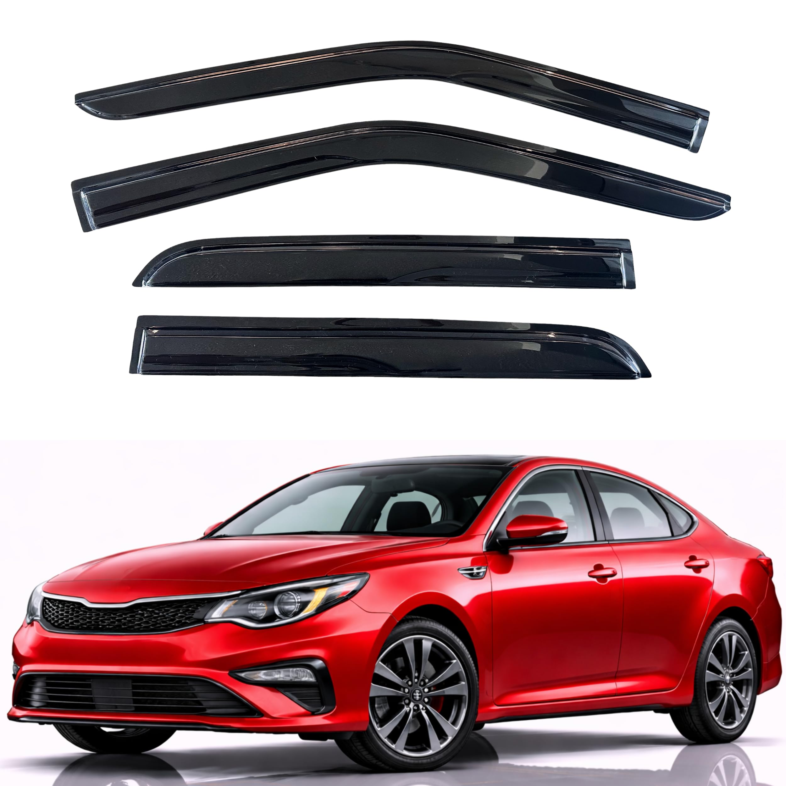 KPY Rain Guards Fit for 2016-2020 Kia Optima, Out-Channel Window Visors Vent Wind Deflectors 4PC, Car Accessories for 16-20 Optima (Excludes Hybrid Models)