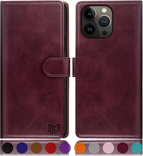 SUANPOT Funda tipo cartera para iPhone 14 Pro de 6.1 pulgadas con bloqueo RFID, tarjetero de crédito, funda protectora de piel sintética con tapa