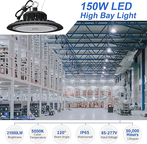 Miniatura 2 de Luz LED de alta bahía de 150 W 21000 LM con enchufe de EE. UU., cable de 5000 K, luz diurna de 5000 K, resistente al agua IP65, no tenue, almacén