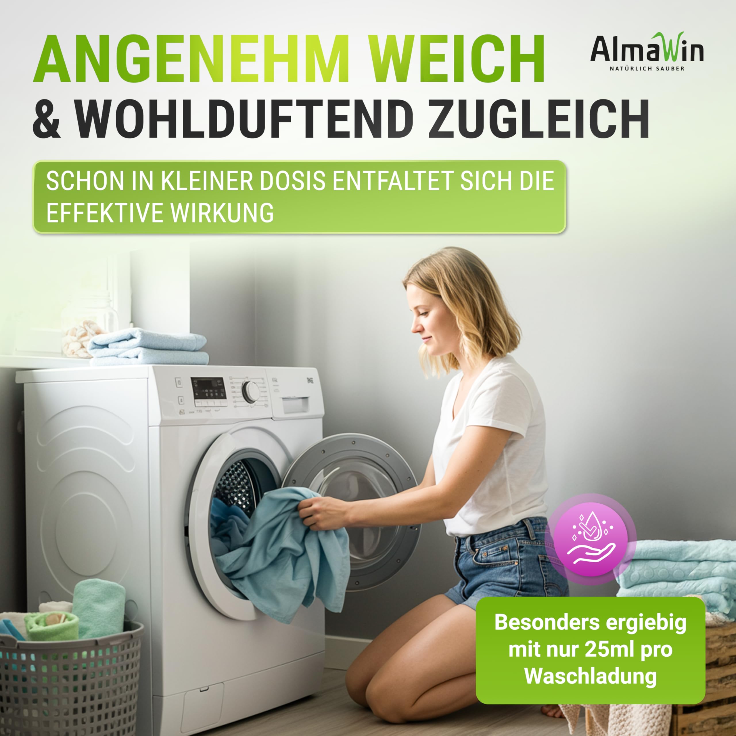 AlmaWin® Weichspüler mit Lavendel-Duft [6x 750ml - 180 Ladungen] für kuschelweiche Wäsche - Veganer Weichspüler Bio kombinierbar mit allen Waschmitteln - Flüssiger Weichspüler Öko Softener