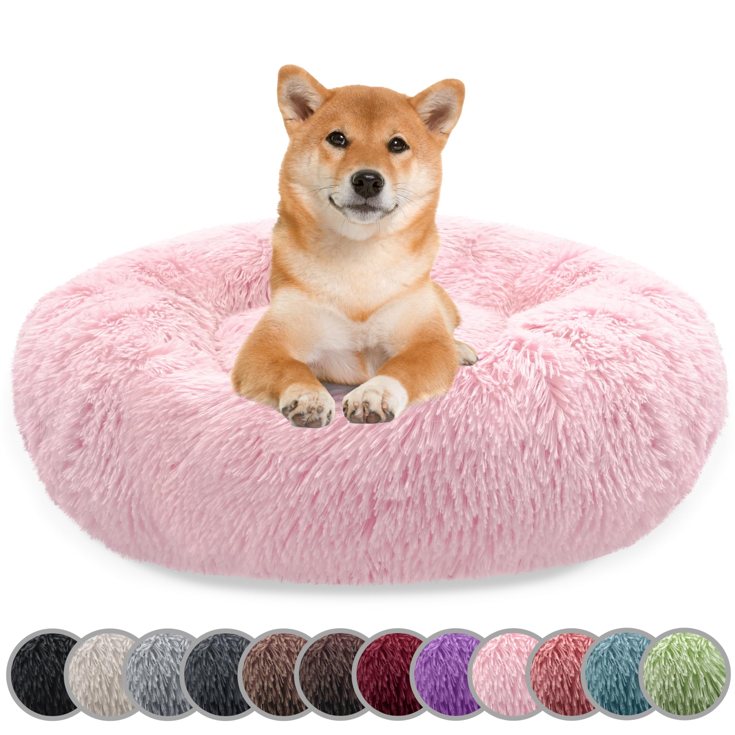 bluzelle Cama Perro para Perros Medianos, 80cm Cojín Redondo Donut Colchon Perro Felpa Suave Sofa Mascotas, Lavable Funda Extraíble Fondo Antideslizante Comodo, Color:Rosa Claro