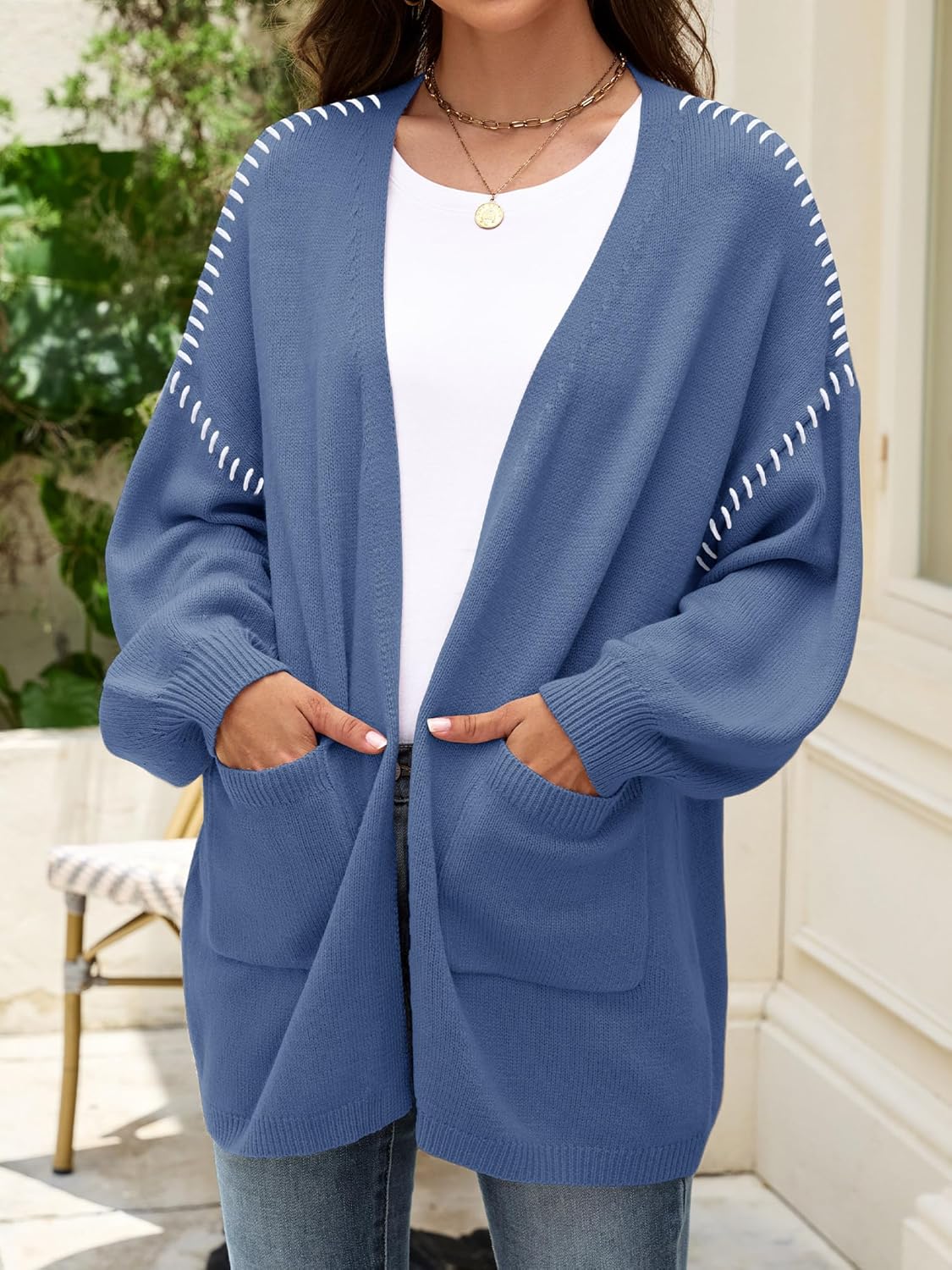 HDLTE Womens Oversized Cardigan Sweaters 2025 Fall Long Knit Open Front Sweater Trendy Outfits with Pockets - Image 3