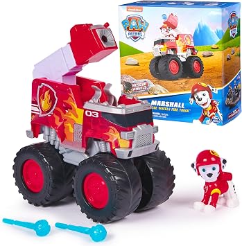 Paw Patrol Rescue Wheels Marshalls Firetruck Toy & Collectible Figure | Oversized Monster Truck Wheels, Projectile Launcher with 2 Projectiles, Marshall Figure, Kids Toys for Boys & Girls Ages 3+