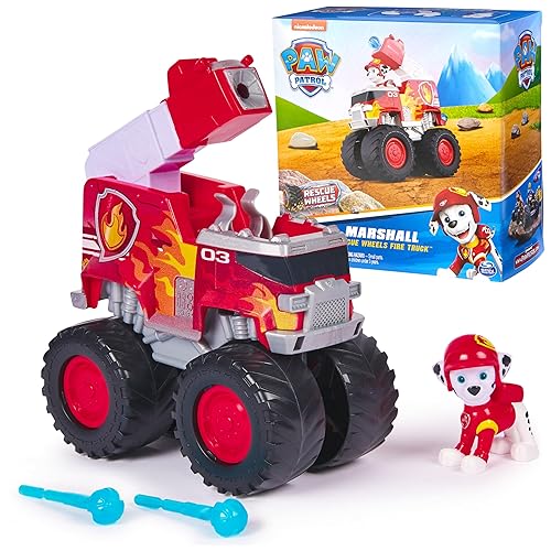 Paw Patrol: Rescue Wheels Marshall’s Firetruck, Toy Truck with Projectile Launcher and Collectible Action Figure, Kids Toys for Boys & Girls Ages 3+