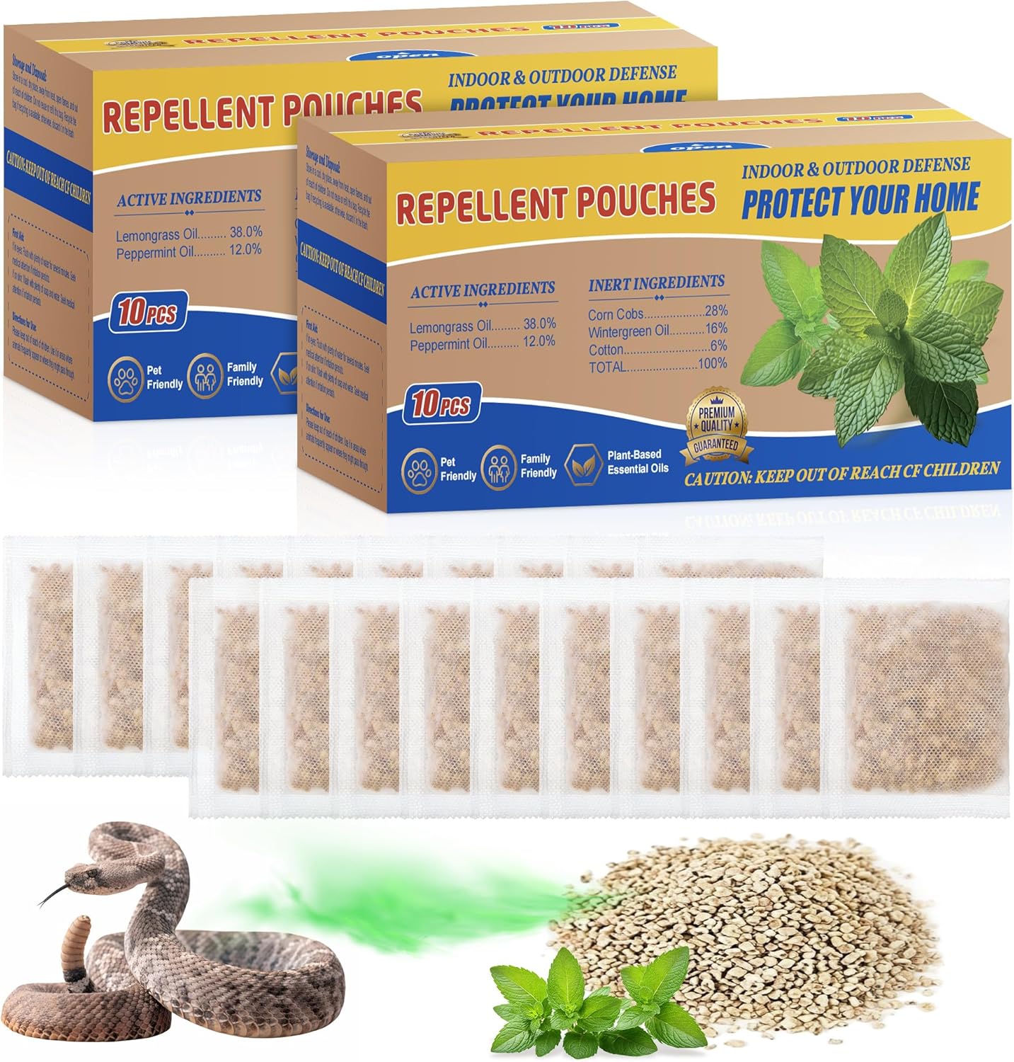 20 Pack Snake Repellent for Indoor & Outdoor Use, Natural Snake Away for Yard Powerful, Safe for Kids&Pets, Reptile Deterrent Pouches Repels Against Poisonous and Non Poisonous Species