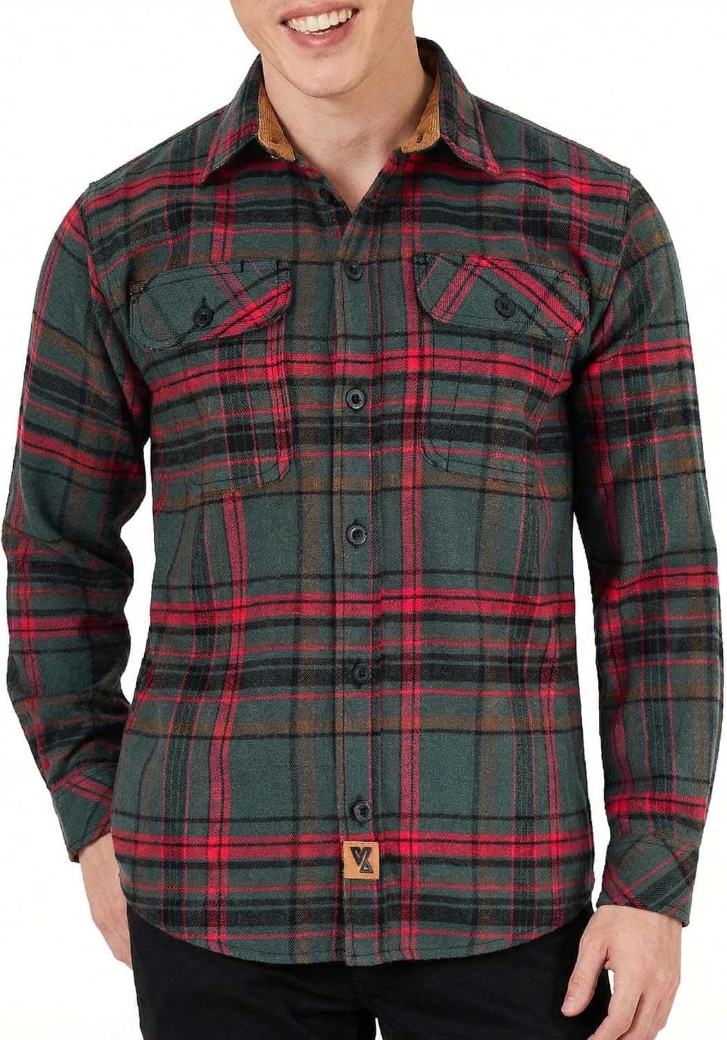 Men's Long Sleeve Plaid Button Down Casual Flannel Shirt, for Men Soft 100% Cotton, Corduroy Cuffs