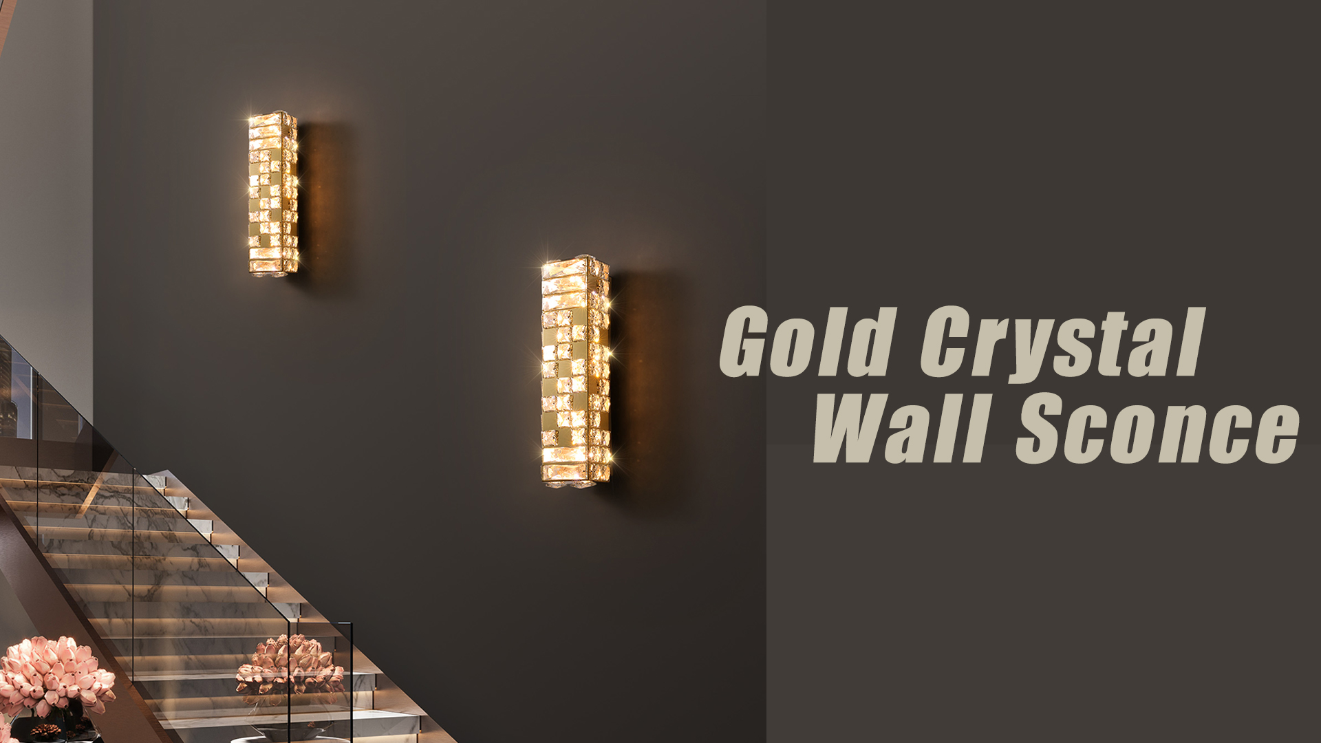 Image of Crystal Wall Sconce Lighting, Gold LED Wall Light Fixture with Warm /Neutral /White Light, Modern Wall Sconces for Bedroom, Bathroom, Living Room