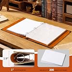 Ovesmusl Leather 3 Ring Binder 1 Inch Round Ring Binder Holds 200 Sheets 8.5"x11" Letter Size Paper, Wedding Family History Notebook Cover Loose Leaf Organizer, Green