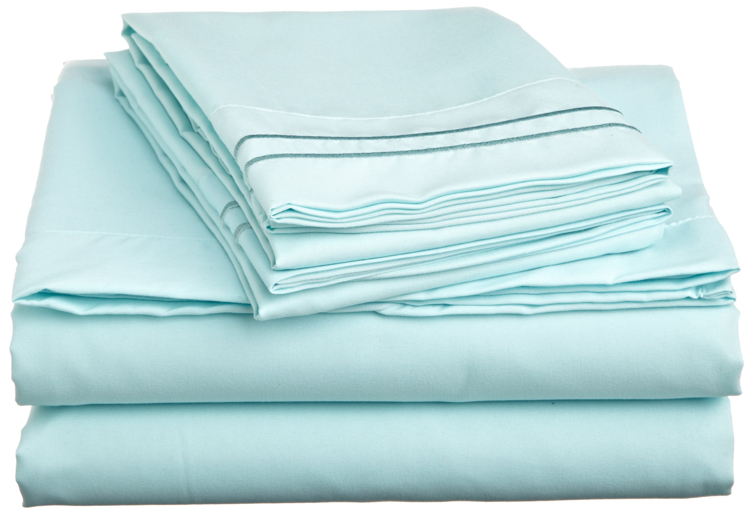 Cathay Home Luxury Soft Microfiber Sheet Set with Embroidered Pillow Cases, King, Aqua