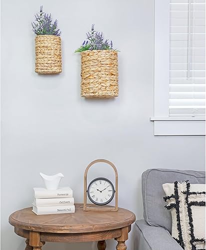Miniatura 3 de AuldHome - Cestas de jacinto de agua (juego de 2) cestas de puerta rústicas tejidas para colgar en la pared, tamaño pequeño y mediano