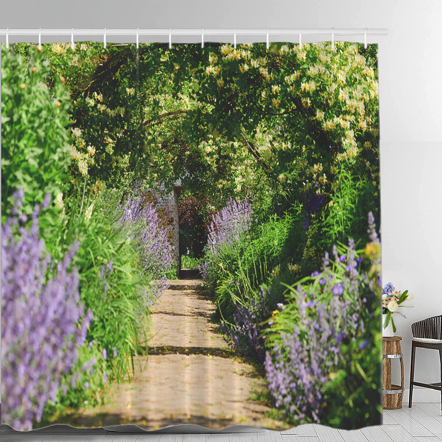 Batmerry European Flowers Scenery Garden Decoration Shower Curtain