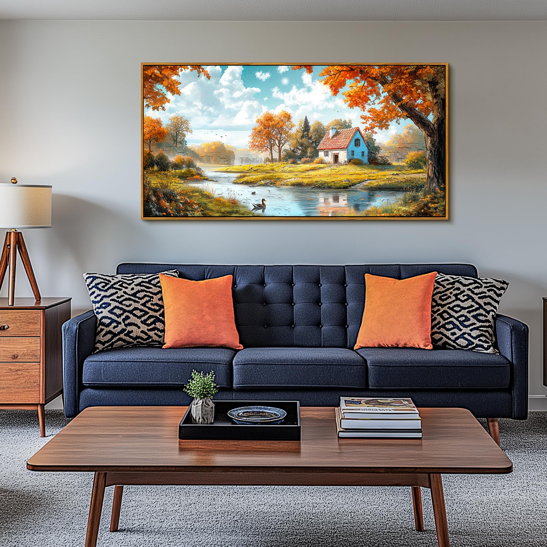 hyidecorart Quadri Moderni Soggiorno, 50x100 cm Quadri Grandi Dimensioni, Quadro Casa di Campagna, Stampe su Tela con Cornice, Decorazione Parete per Camera Ufficio Sala