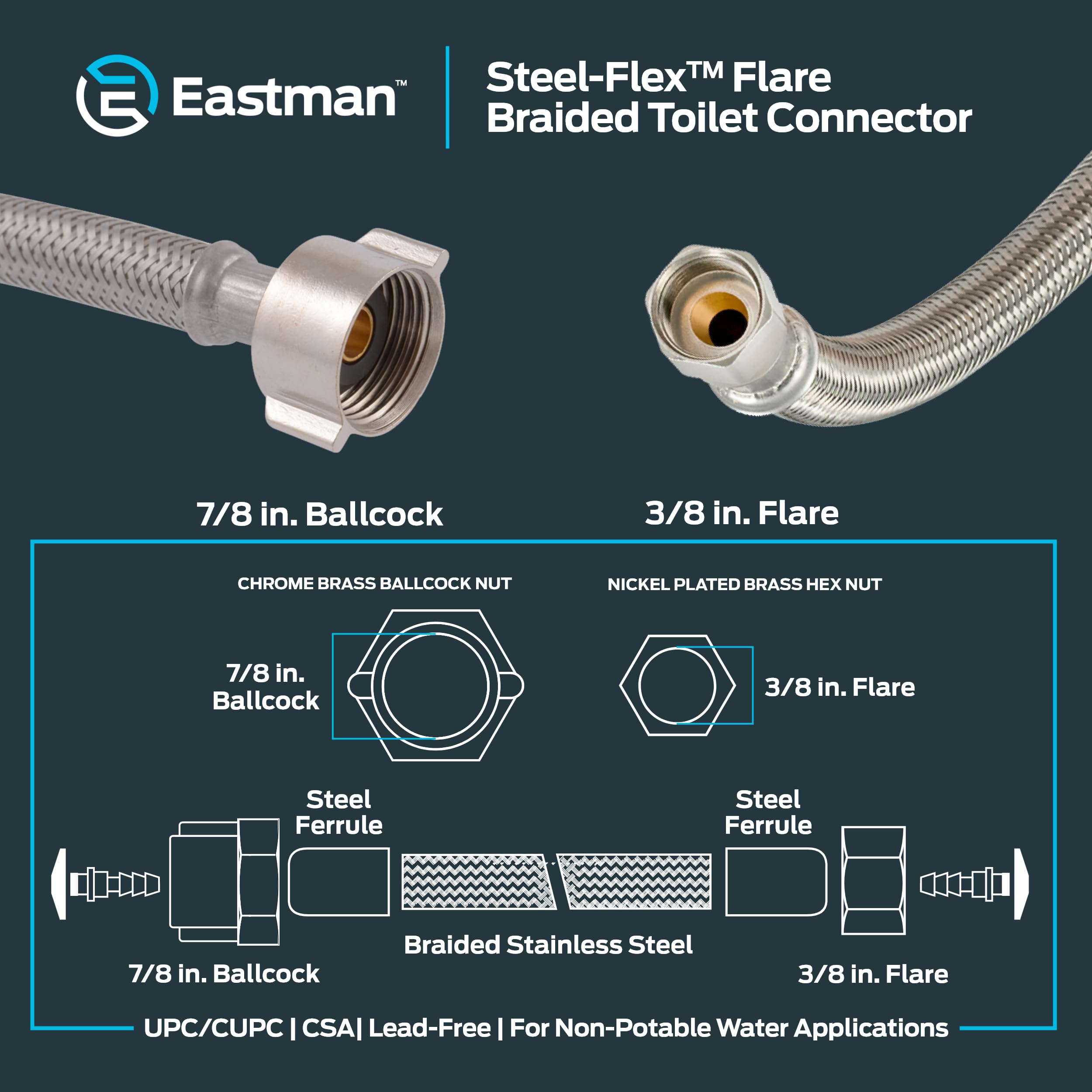 Amazon.com: Eastman 12 Inch Flexible Toilet Connector, 7/8