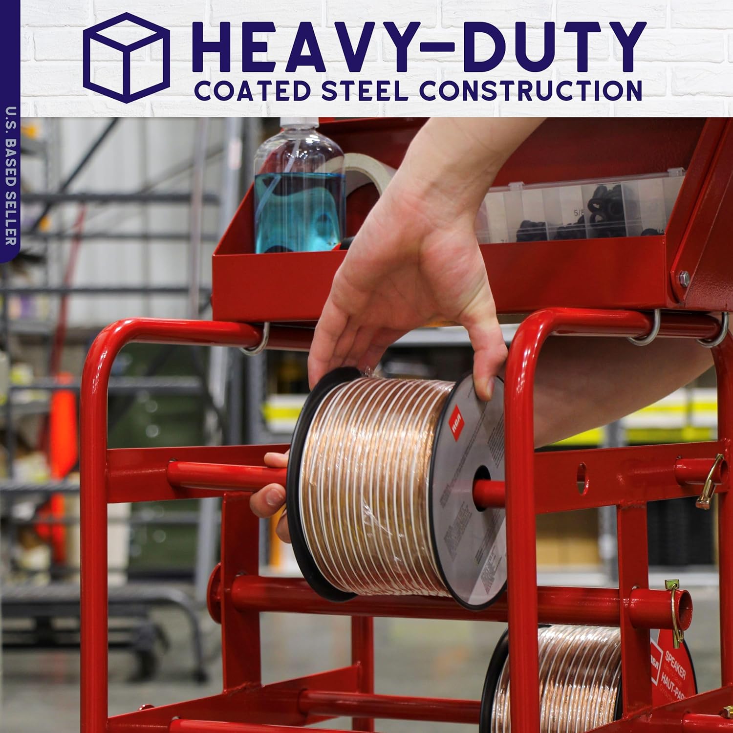 BISupply Electrical Wire Spool Rack - 11 Axle Portable Bulk Cable Reel - 150lb Capacity Wire Caddy Dolly Cart with Storage Tray