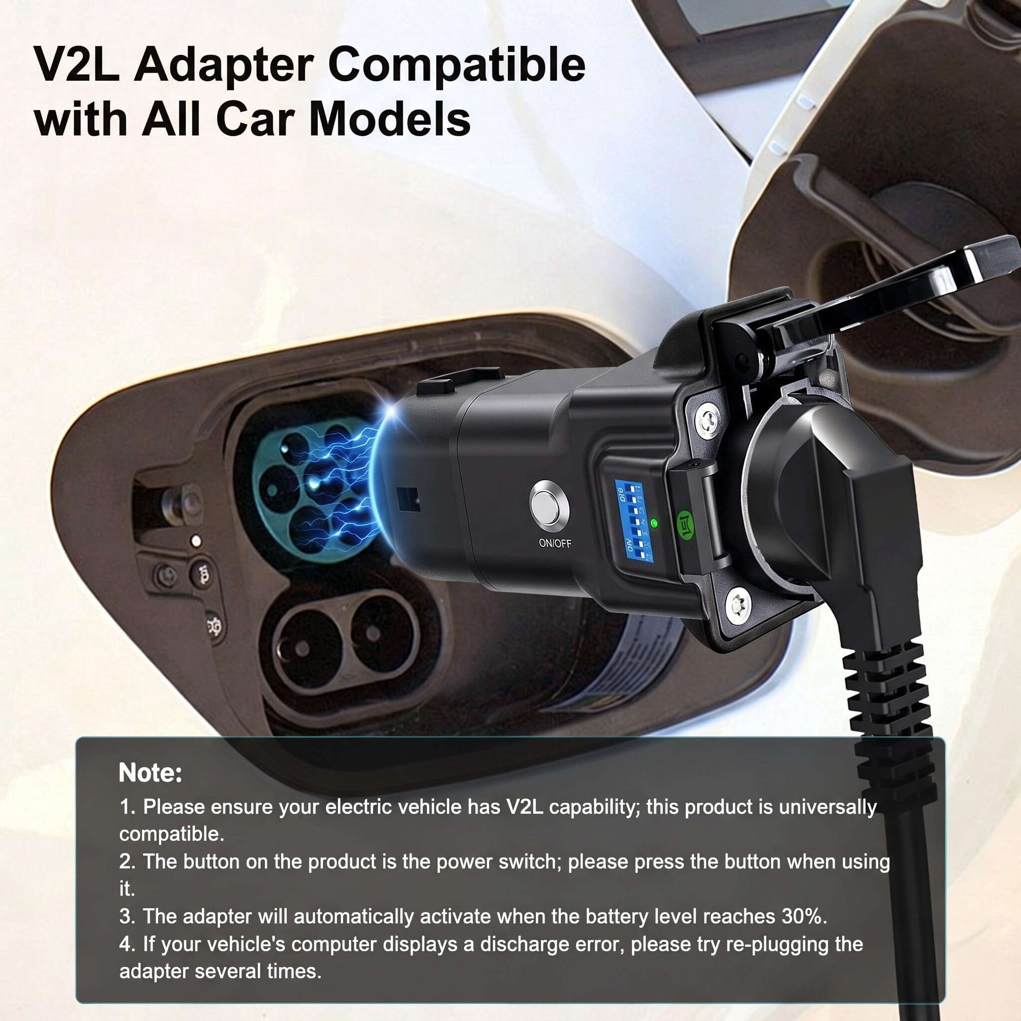 VOBOR V2L Adapter, 3,5kW 16A 250V Typ 2 auf Schuko Adapter