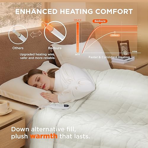 Vista 327 de Bedsure - Manta eléctrica tamaño matrimonial; térmica, de franela suave, calentamiento rápido, 10 ajustes de tiempo y 6 ajustes de calor; regalo 01
