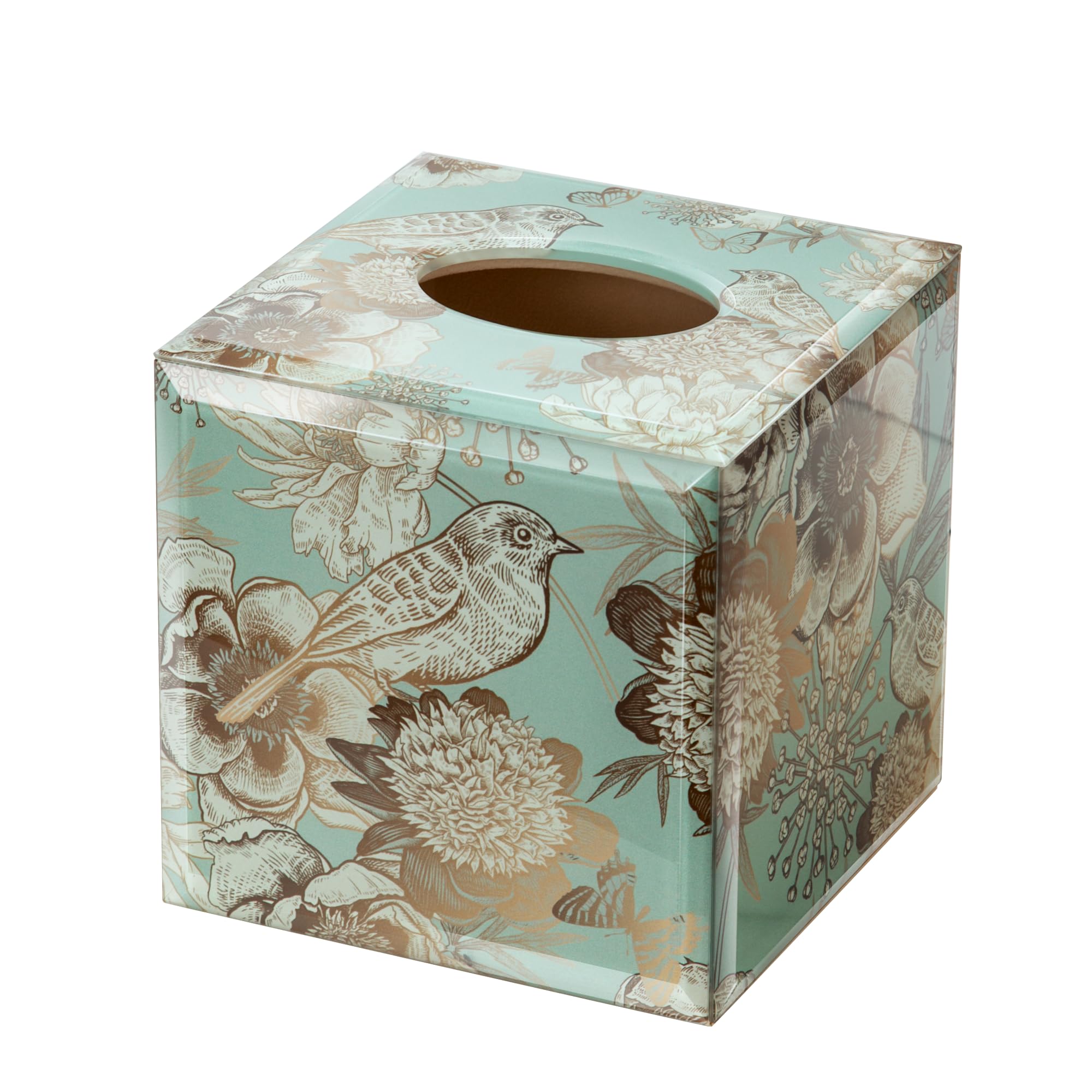 Square Glass Tissue Box Cover Floral Butterfly Pattern Decor