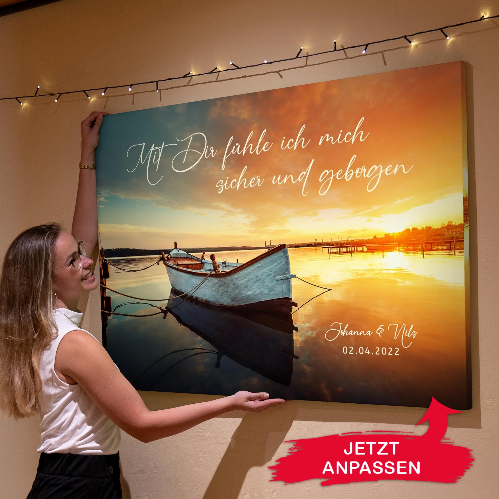 Liebesleinwand Personalisierte Geschenke | Leinwandbild Geschenk für sie und ihn zum Geburtstag, Hochzeitstag, Jahrestag gestalten | Geborgenheit