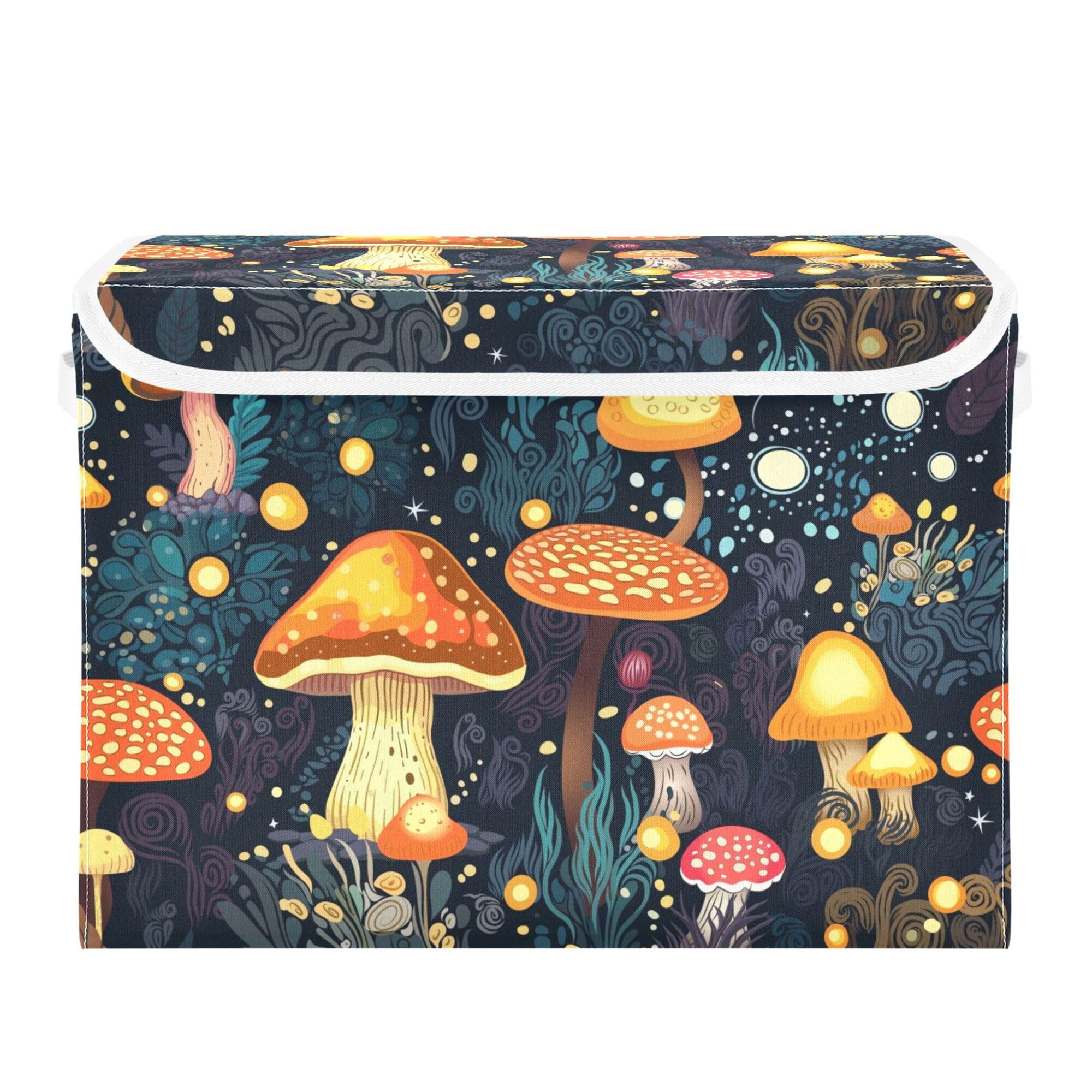xigua Mushrooms Storage Bins with Lids and Carrying Handle,Foldable Storage Boxes Organizer Containers Baskets Cube with Cover for Home Bedroom Closet