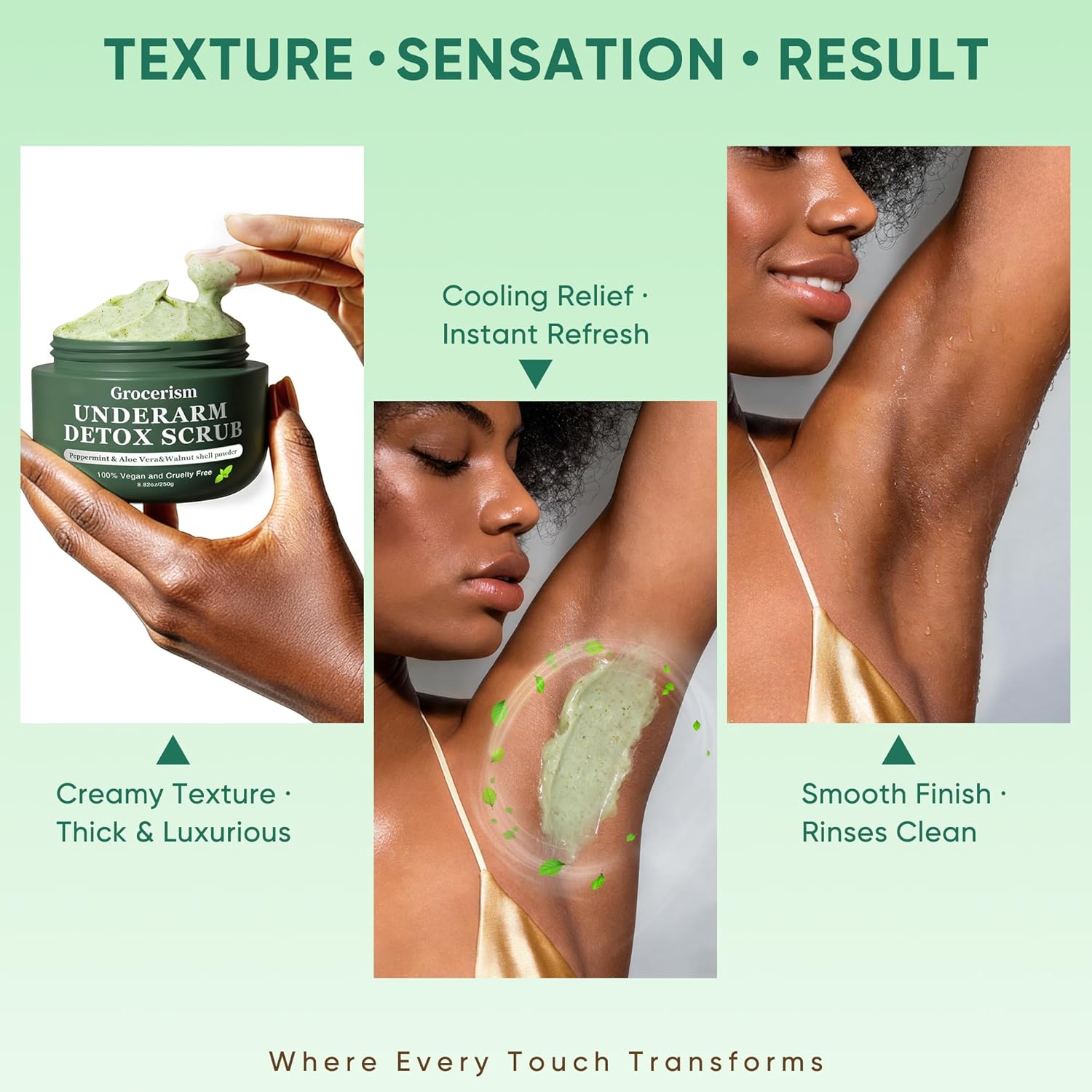 Armpit Detox Scrub & Underarm Exfoliator - Walnut Shell, Menthol & Aloe Vera Body Scrub for Odor, Deodorant Buildup, and Dark Spots - Moisturizing Formula for Sensitive Skin, Vegan 8.8 oz - Image 5