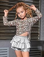 Vista 3 de Pantalones cortos metálicos plisados para niñas, con volantes brillantes, para patinadora, danza, cintura elástica, pantalones con gafas de sol