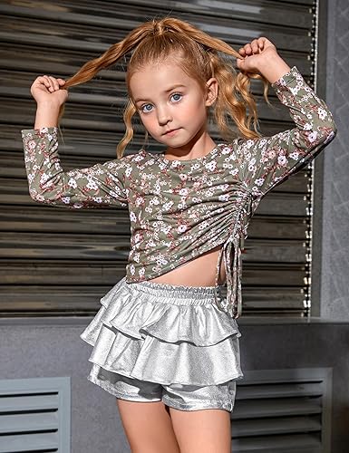 Miniatura 3 de Pantalones cortos metálicos plisados para niñas, con volantes brillantes, para patinadora, danza, cintura elástica, pantalones con gafas de sol para