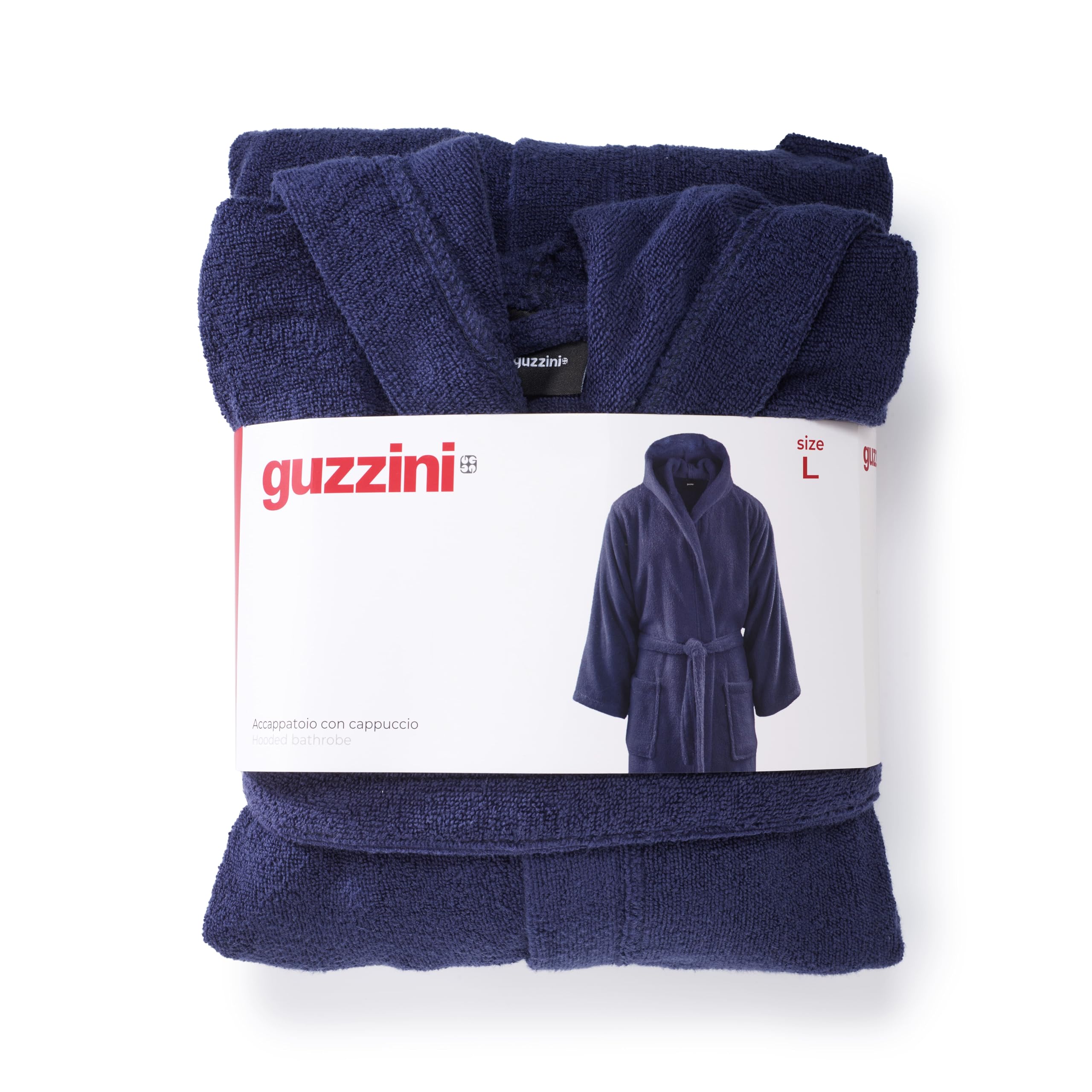 GUZZINI Classic - Peignoir de Bain Femme et Homme en Éponge avec Capuche, Ceinture et Poches 100% Coton Certifié OekoTex, Peignoir Homme Femme Doux Absorbant, Peignoirs Durables Résistants aux Lavages