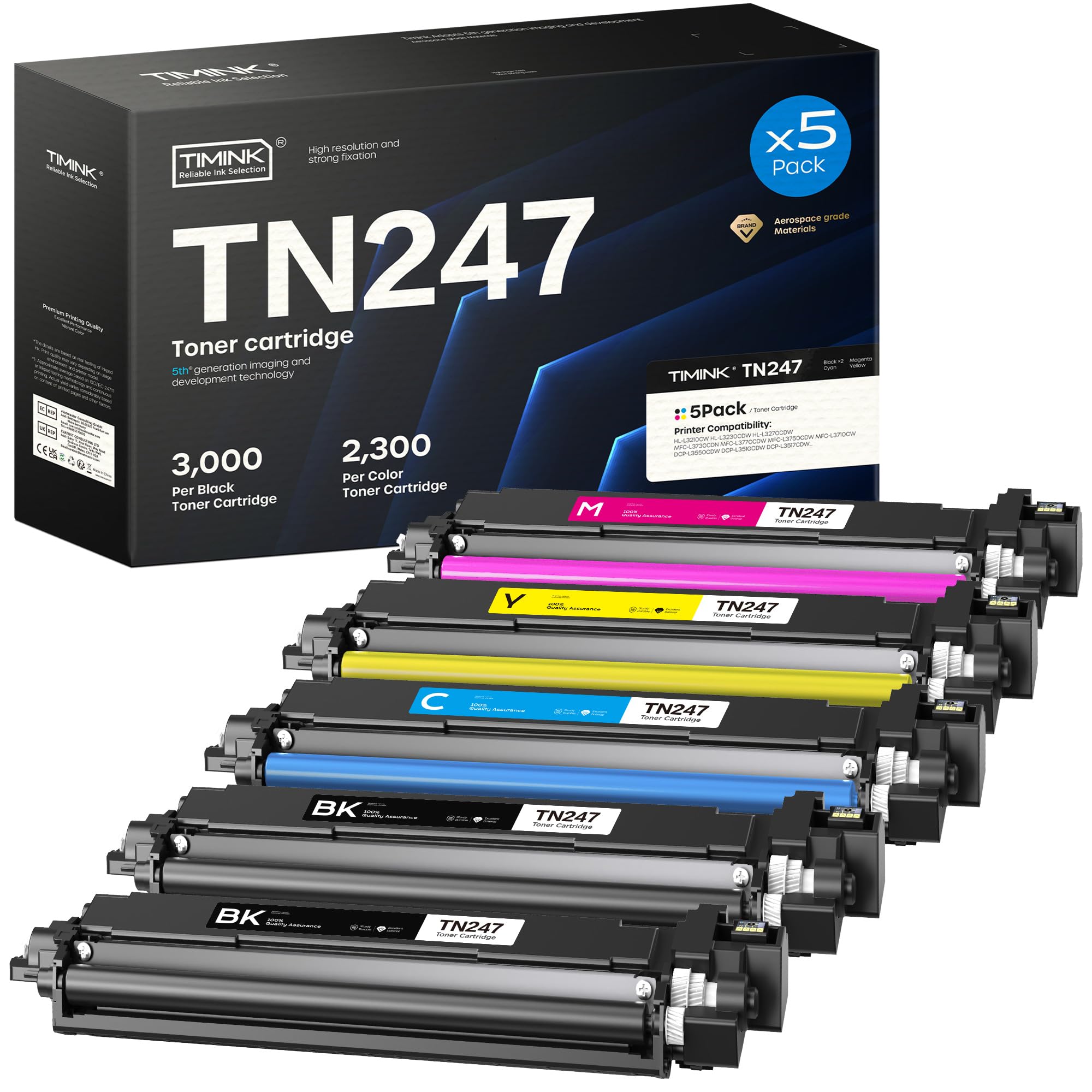 TN-243CMYK MFC L3750CDW TN247 Toner: 5 MFC-L3770CDW Zestaw kompatybilny z Brother DCP-L3550CDW MFC-L3750CDW TN243CMYK TN247 HL-L3210CW DCP-L3510CDW HL-L322210CDW 30CDW MFC-L3710CW TN-247 TN