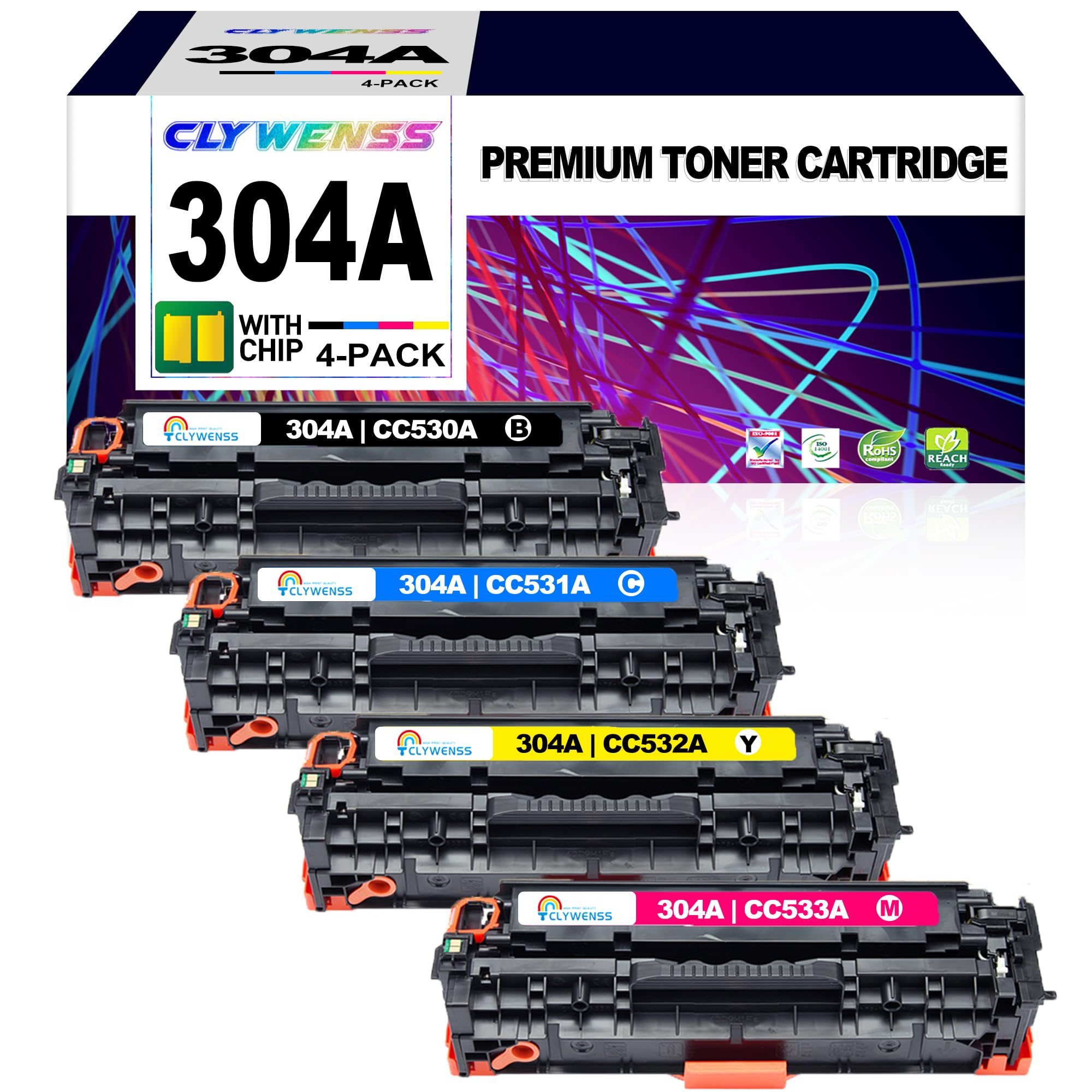 Photo 1 of CLYWENSS 304A Toner Cartridge 4-Pack (CC530A/31A/32A/33A)