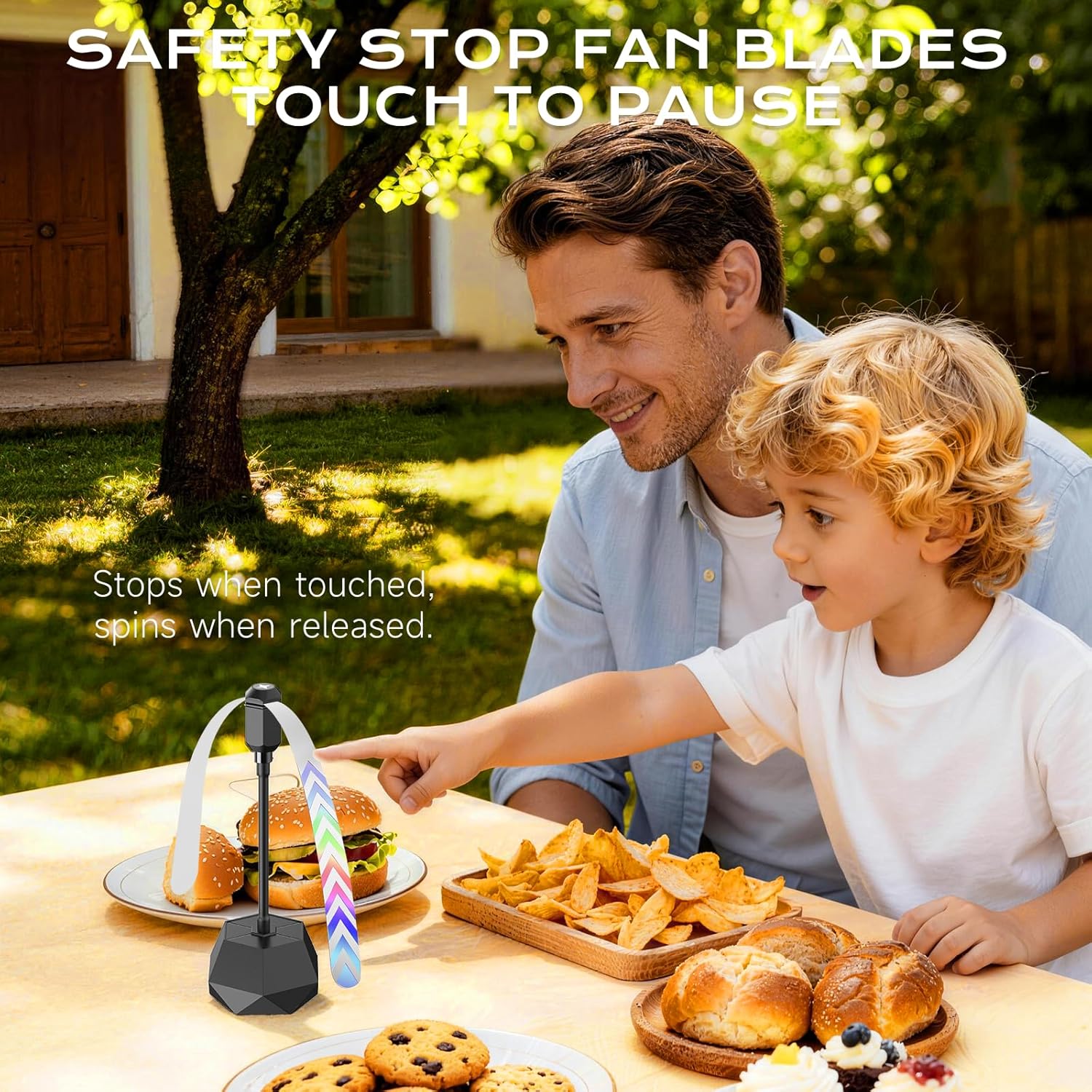 Fly Fans for Tables, Fly Repellent Fan with Adjustable Multi‑Directional Head (360°) – Quiet Bug Fans with Soft Blades, Picnic Food Fans to Keep Flies Away, Flies Fan for Outdoor Dining Patio