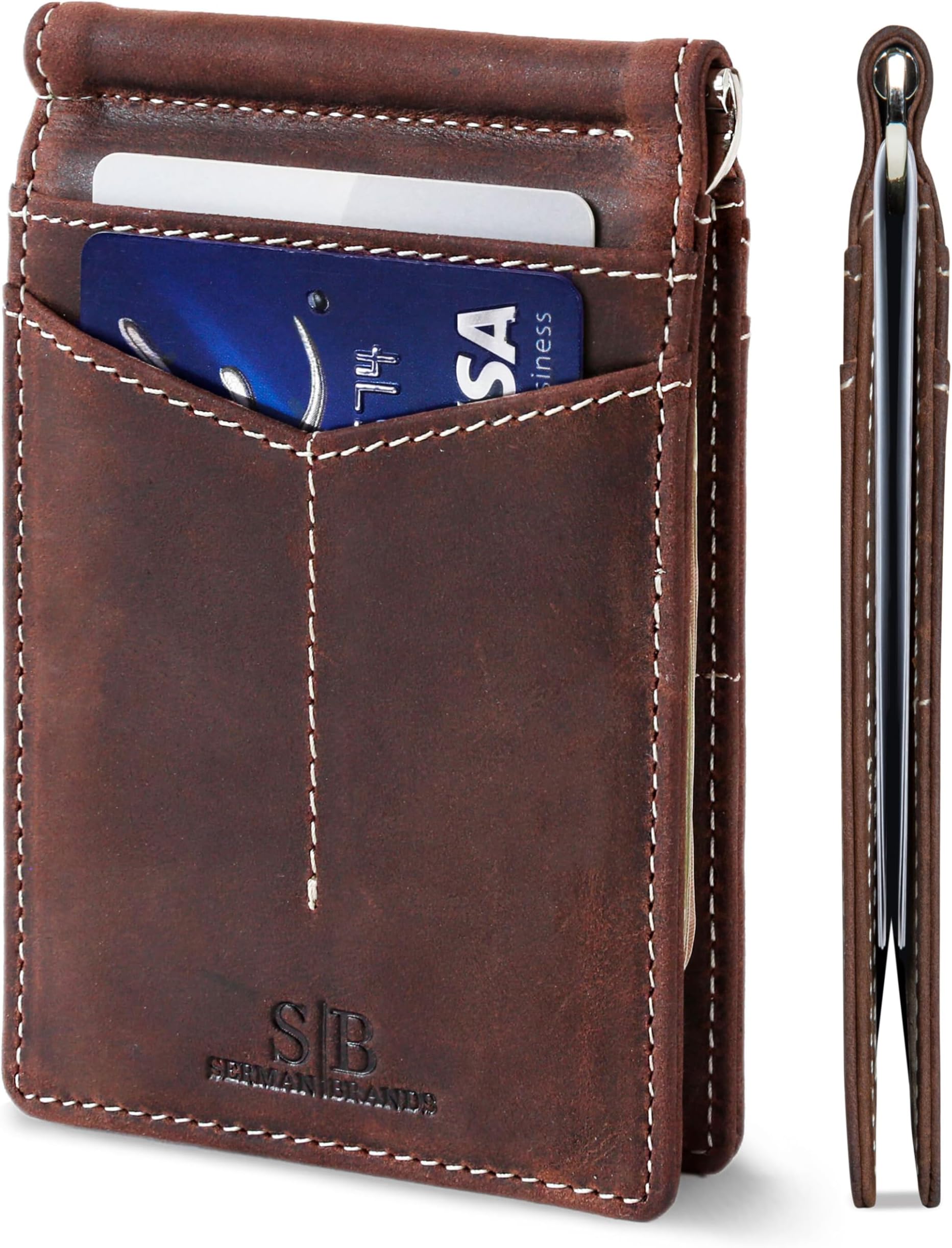 RFID Blocking Wallet Slim Bifold - Genuine Leather Minimalist Front Pocket Wallets for Men with Money Clip Gift
