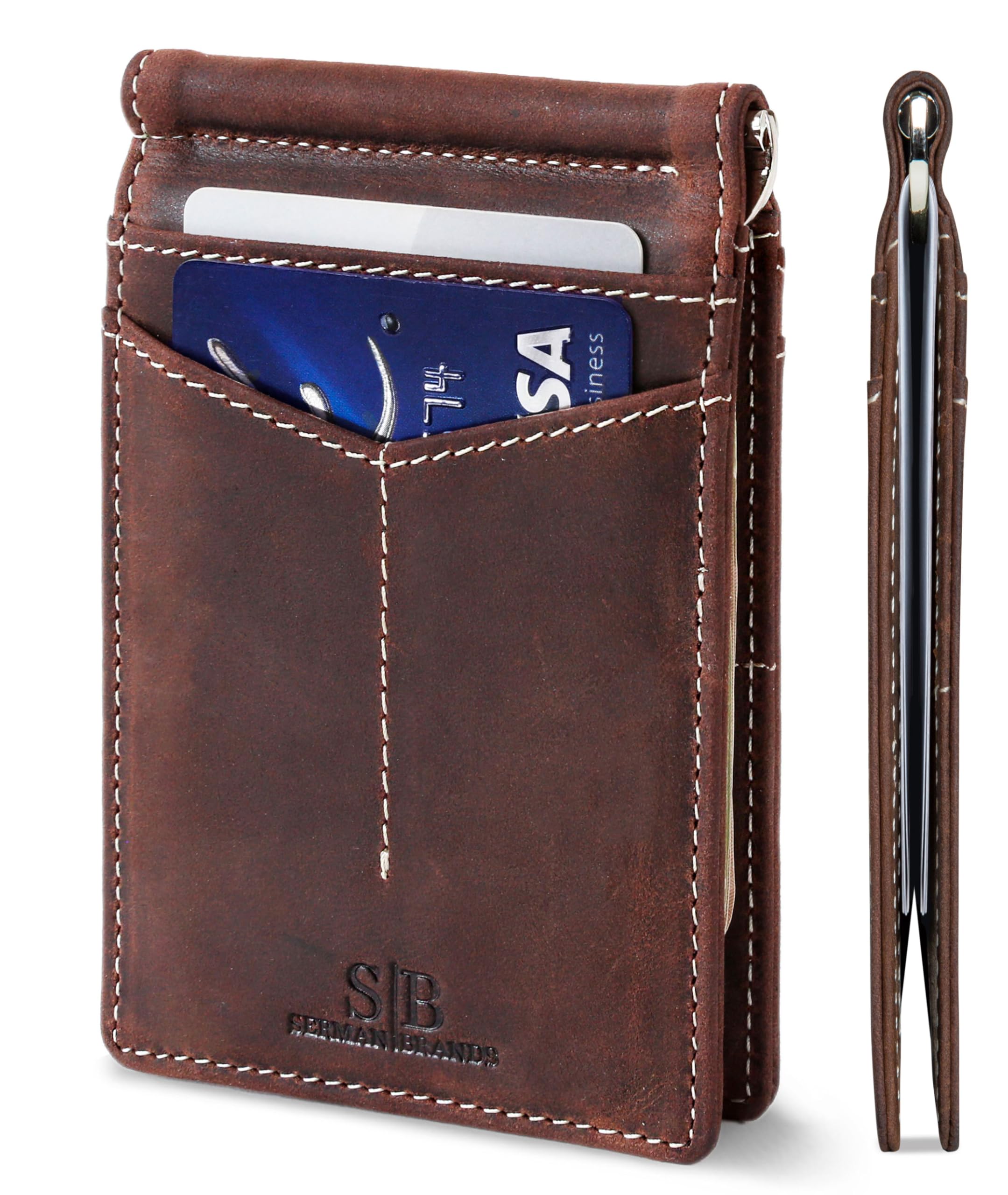 RFID Blocking Wallet Slim Bifold - Genuine Leather Minimalist Front Pocket Wallets for Men with Money Clip Gift