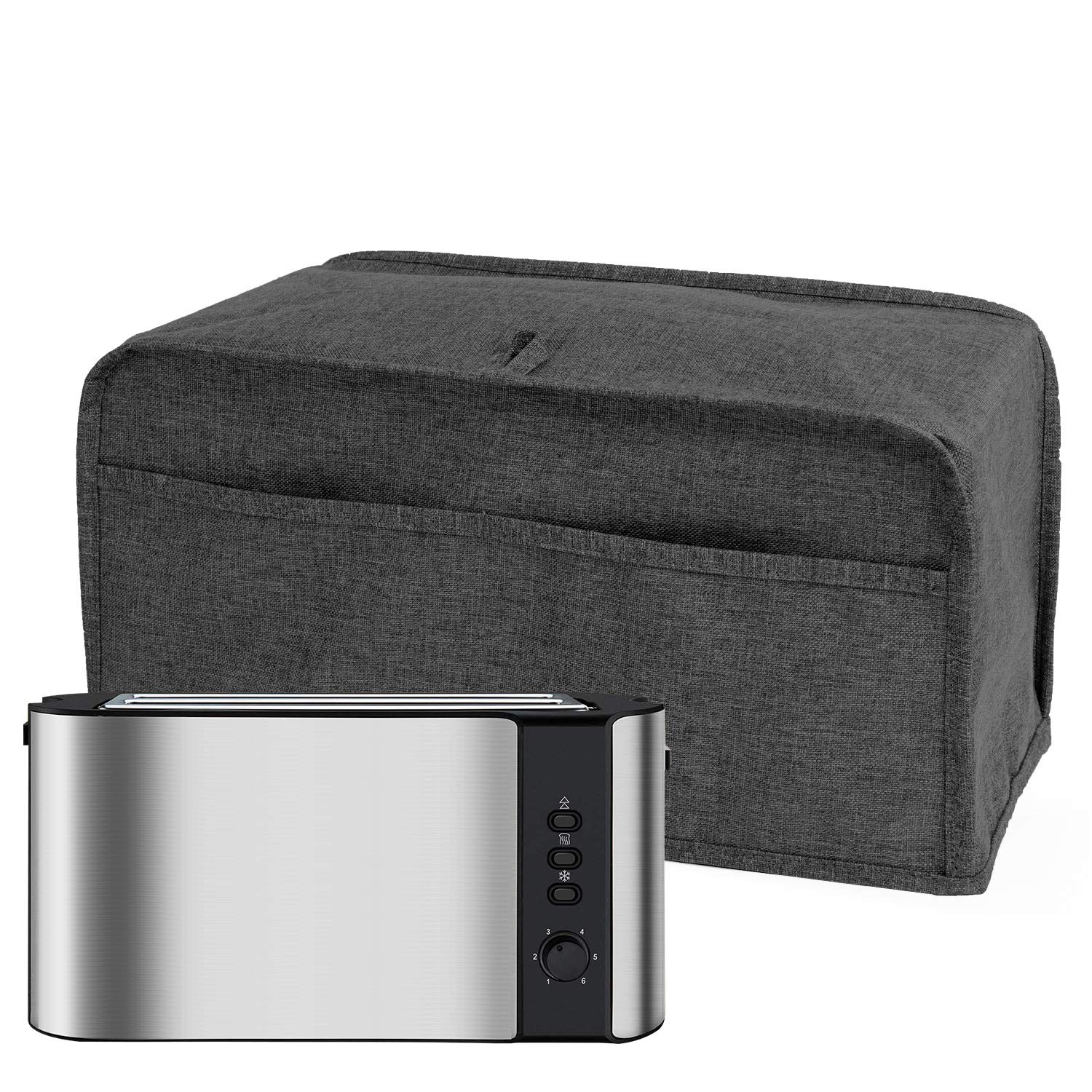 Luxja Toaster Cover for 4 Slice Long Slot Toaster (39.5 CM x 19 CM x 20.3 CM), Toaster Cover with 2 Pockets (Fits for Most 4 Slice Long Slot Toasters), Black