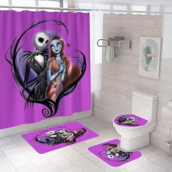 4Pcs Christmas Shower Curtain Sets Kids Bathroom Halloween Decor with 12 Curtain Hooks for Bathroom, Waterproof 71 x 71 inch D5