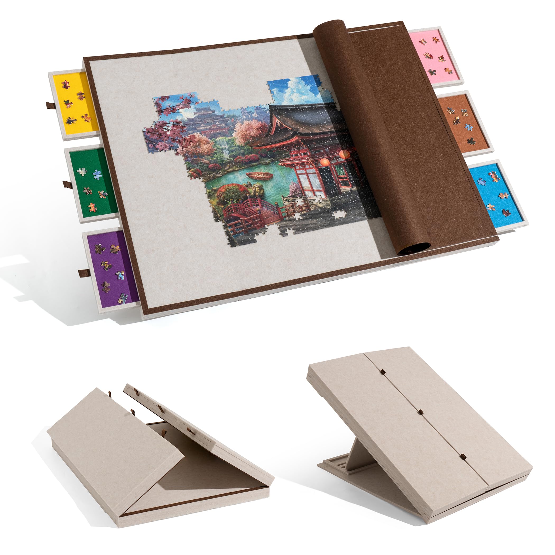 2000 Piece Foldable & Tilting Puzzle Board with 6 Drawers & Cover, Lightweight & Portable Puzzle Table with Built-in Stand for Angle Adjustment, for 2000 1500 1000 Pieces Jigsaw Puzzles