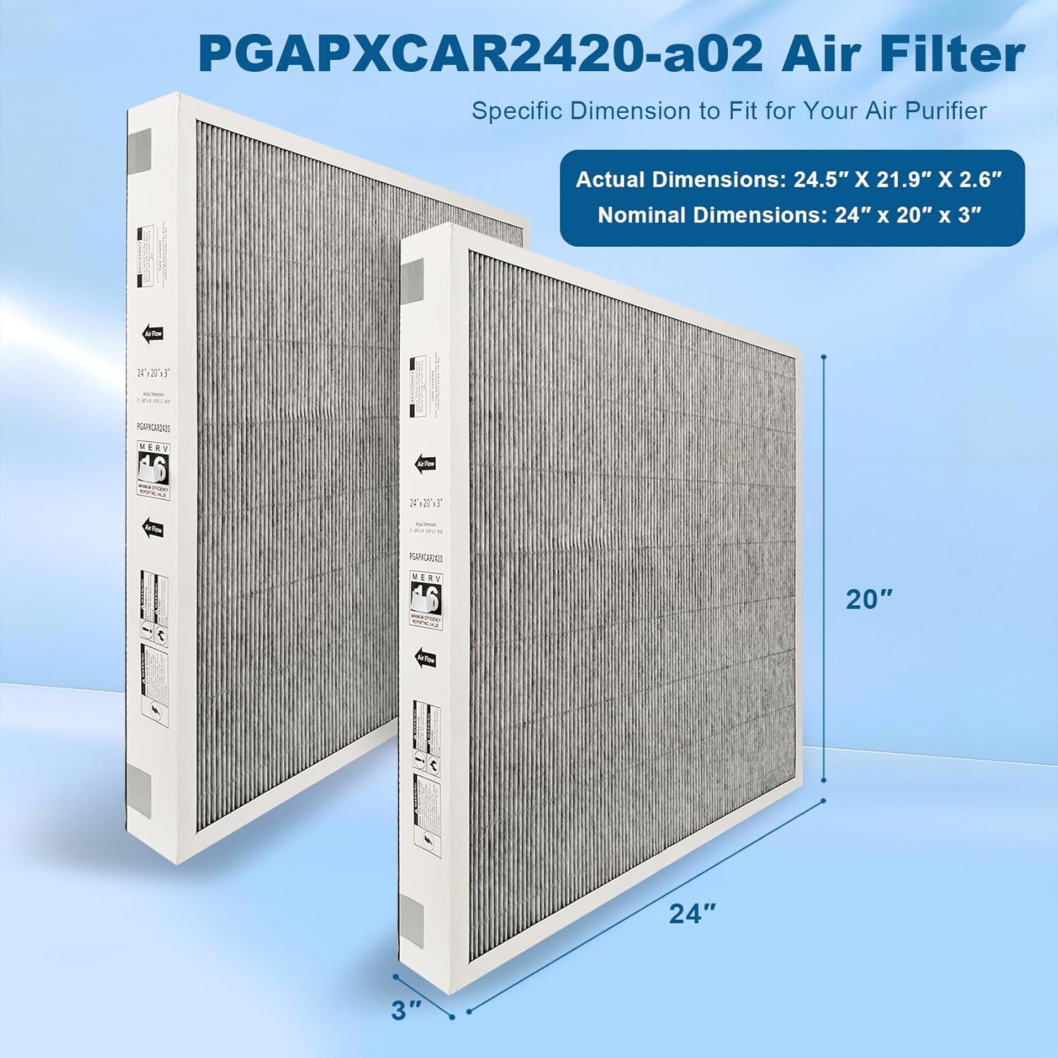 PGAPXCAR2420-a02 Filter, PGAPXCAR2420 MERV16 Replacement Filter Compatible with Carrier/Bryant Performance Series PGAPAXX2420 Cabinet, AGAPXCAR2420-a02 Air Filter with 24x20x3 Inches