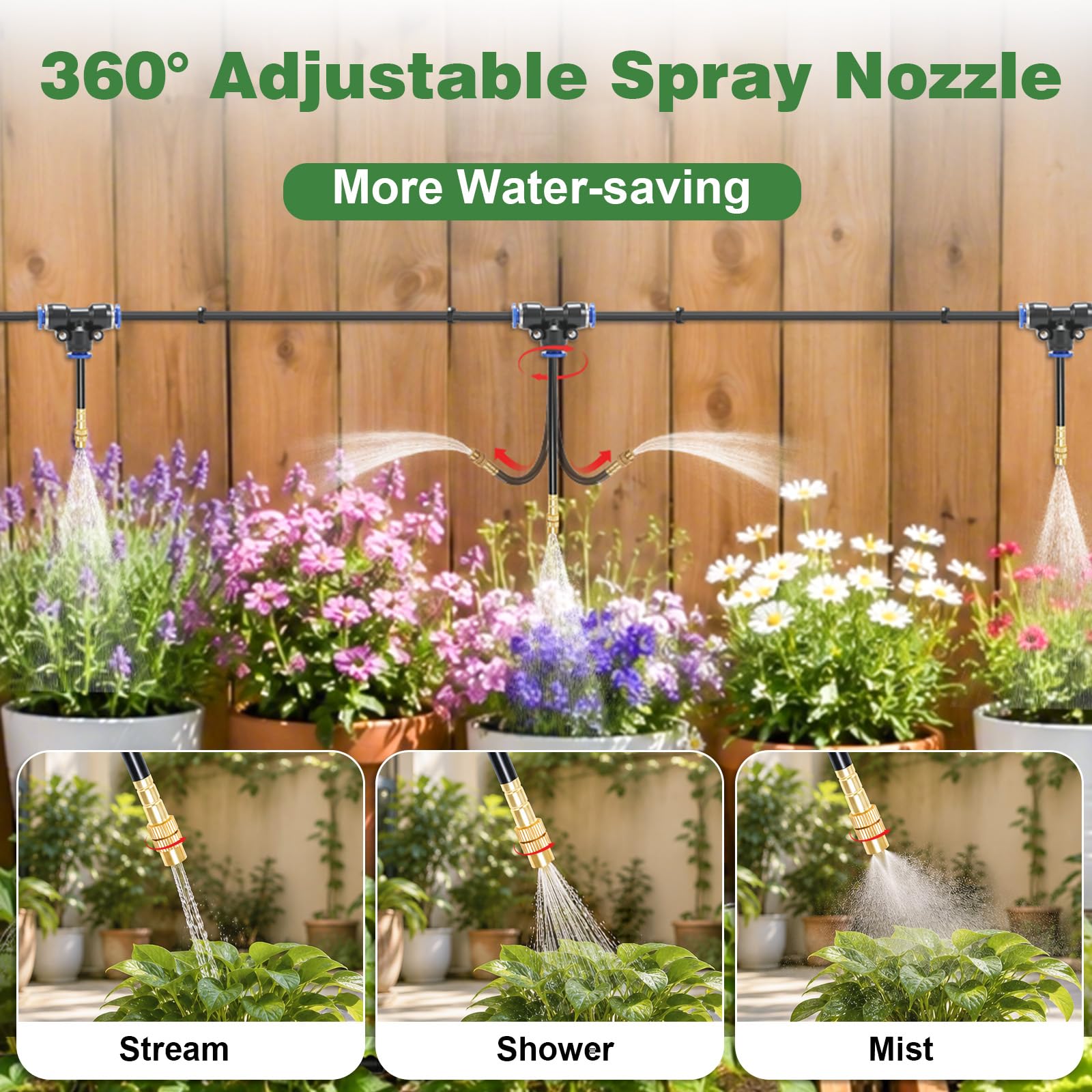 Sistema de riego automático de 360 ° para jardín, 30 m, 20 emisores con estaca + 10 boquillas de cobre ajustables, 12 mm+6 mm, sistema de riego por goteo y sistema de refrigeración por niebla para