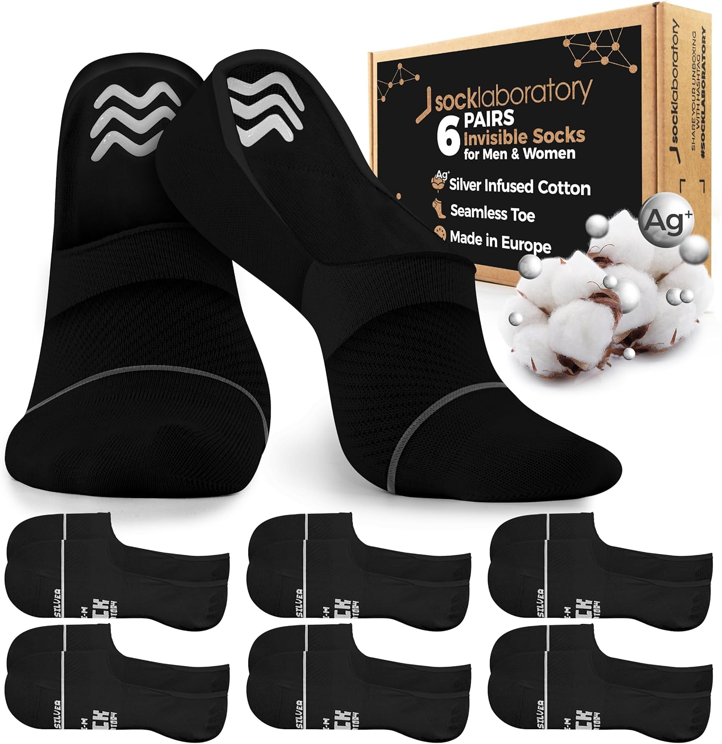 Invisible Socks - Odor Resistant, Breathable - Silver Infused Cotton White/Black/Monochrome