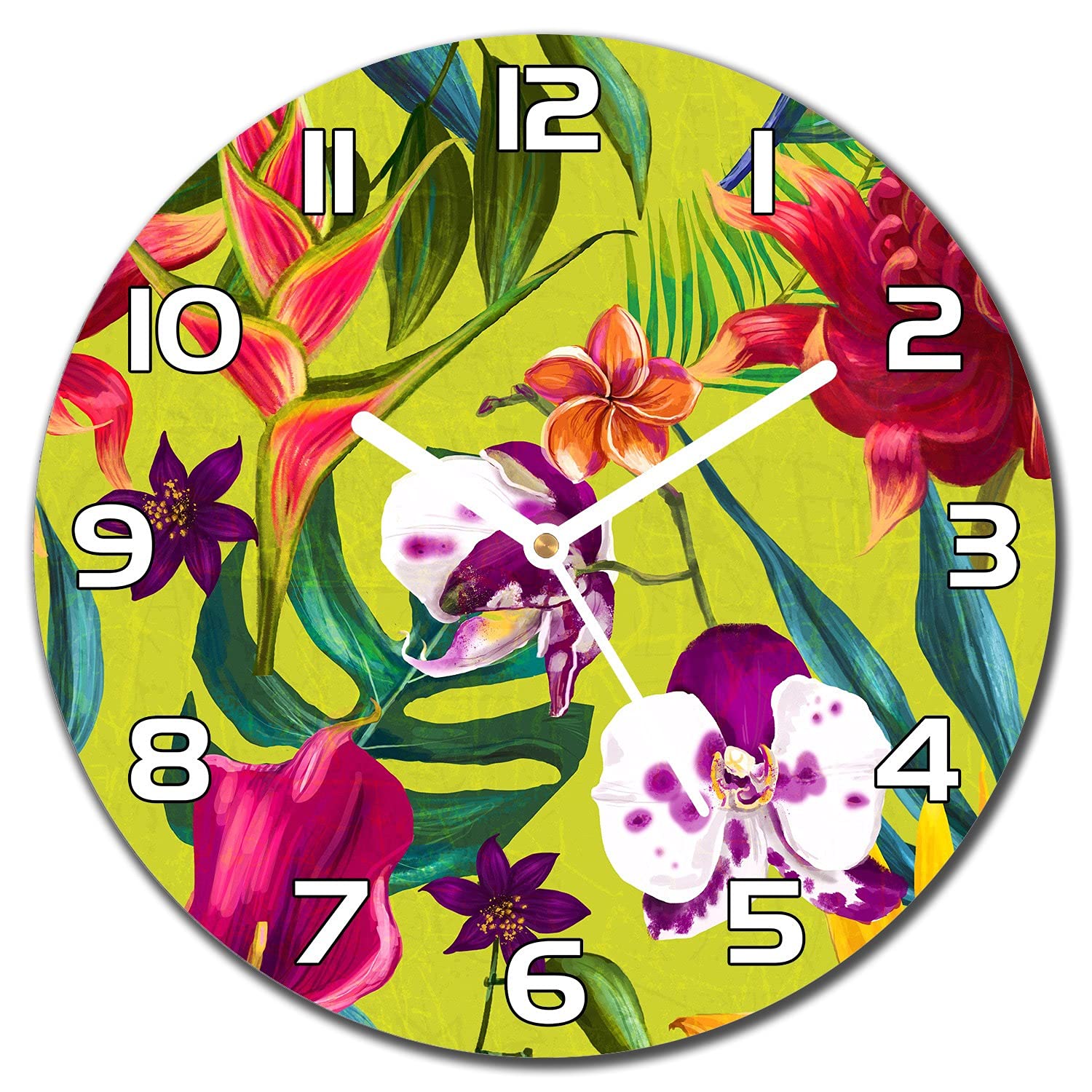 Horloge en Verre 30 cm Moderne Cuisine et Salon Motif Pensée des Fleurs