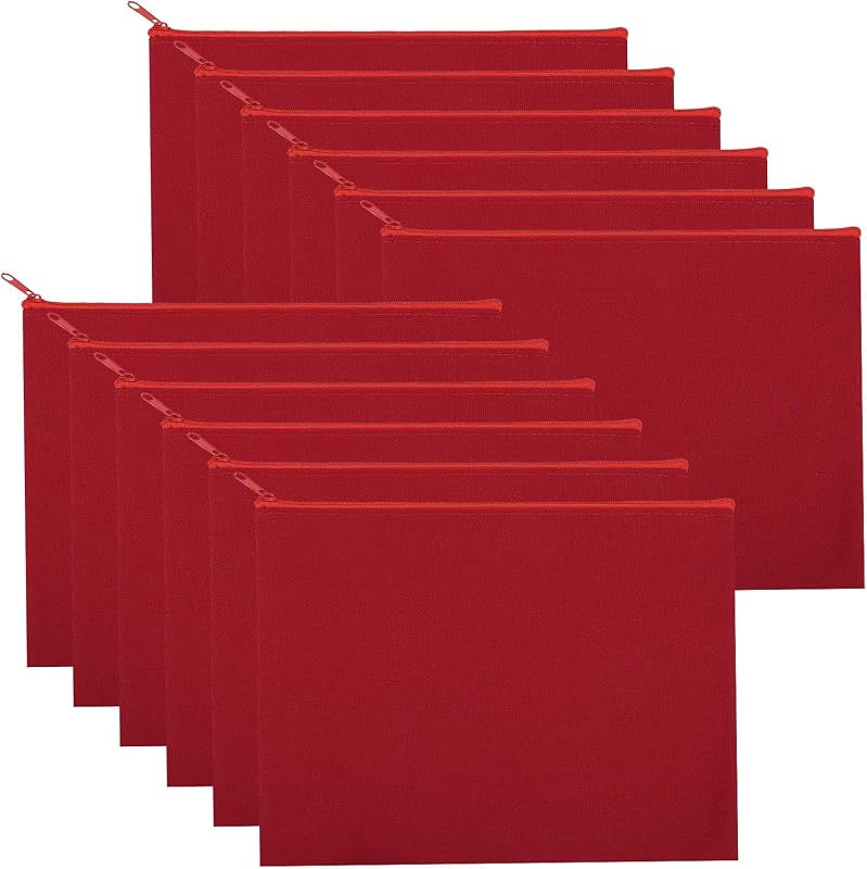 Sinzip Necessaire de lona de algodão com zíper, vermelha, tamanho L, pacote com 12