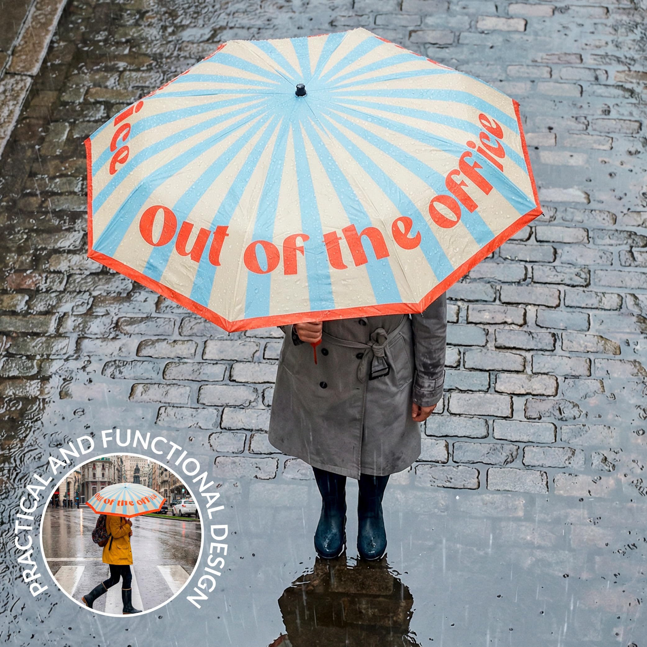 Fisura Oryginalny składany parasol "out of the office" w paski. Automatyczny mały parasol damski rozmiar podróżny. Wiatroszczelny, średnica otwarta 96 cm.